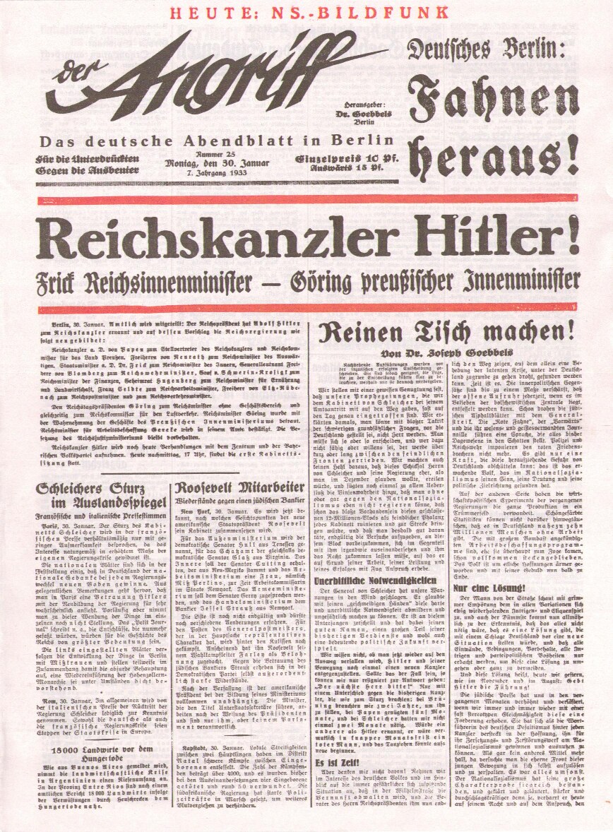 Der Angriff - 1933-01-30 - 7. Jahrgang Nummer 25 (12 S., Scan, Fraktur)