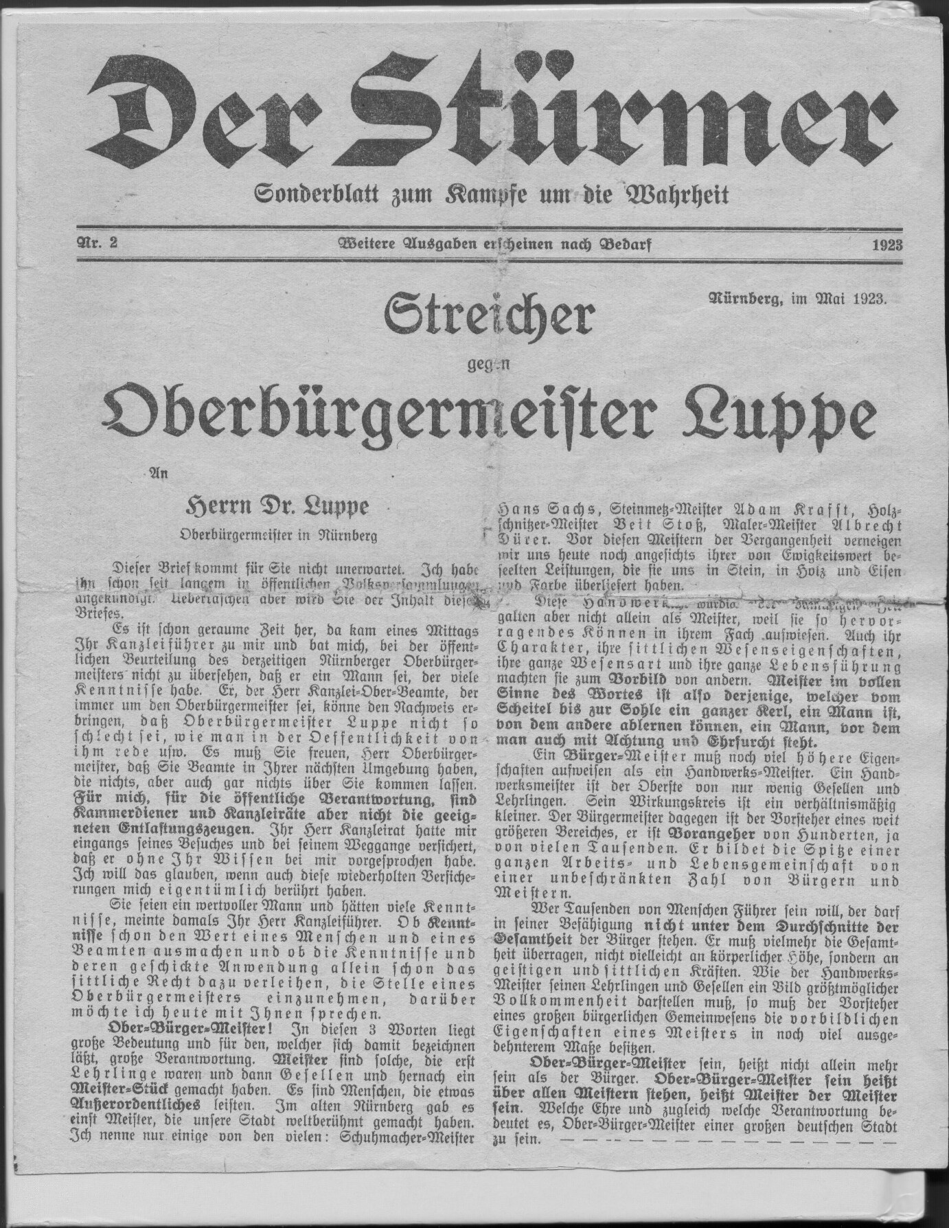 Der Stürmer - 1923 - Nr. 02 (4 S., Scan, Fraktur)