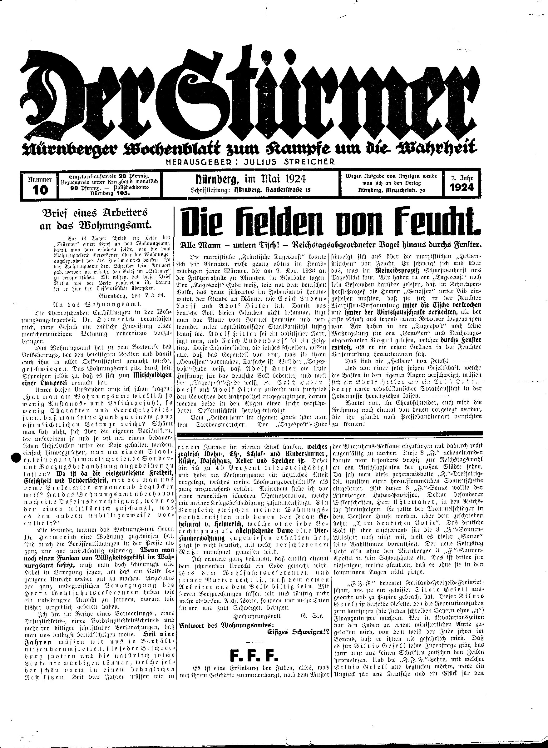 Der Stürmer - 1924 - Nr. 10 (4 S., Scan, Fraktur)