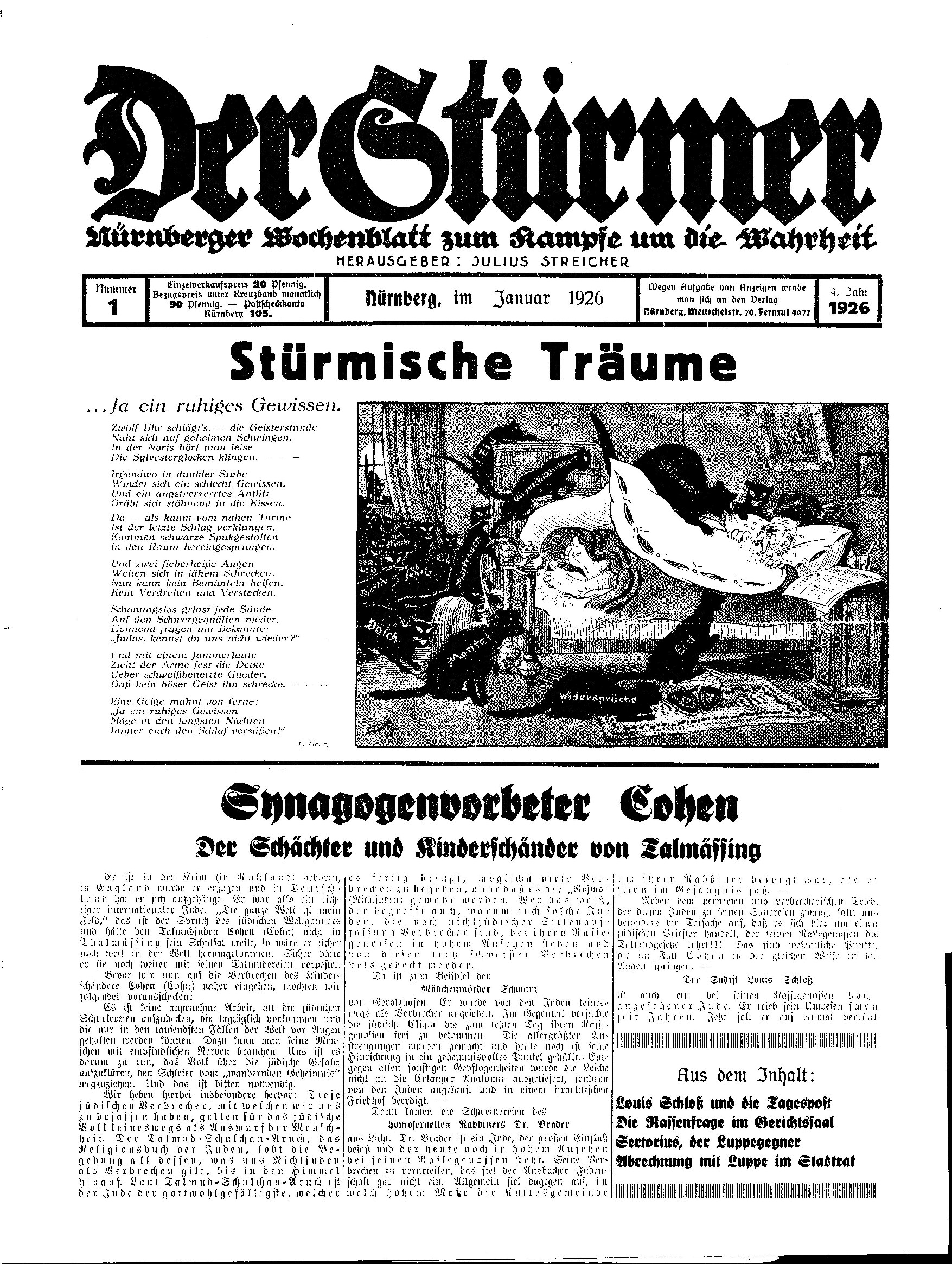 Der Stürmer - 1926 Nr. 01 (6 S., Scan, Fraktur)