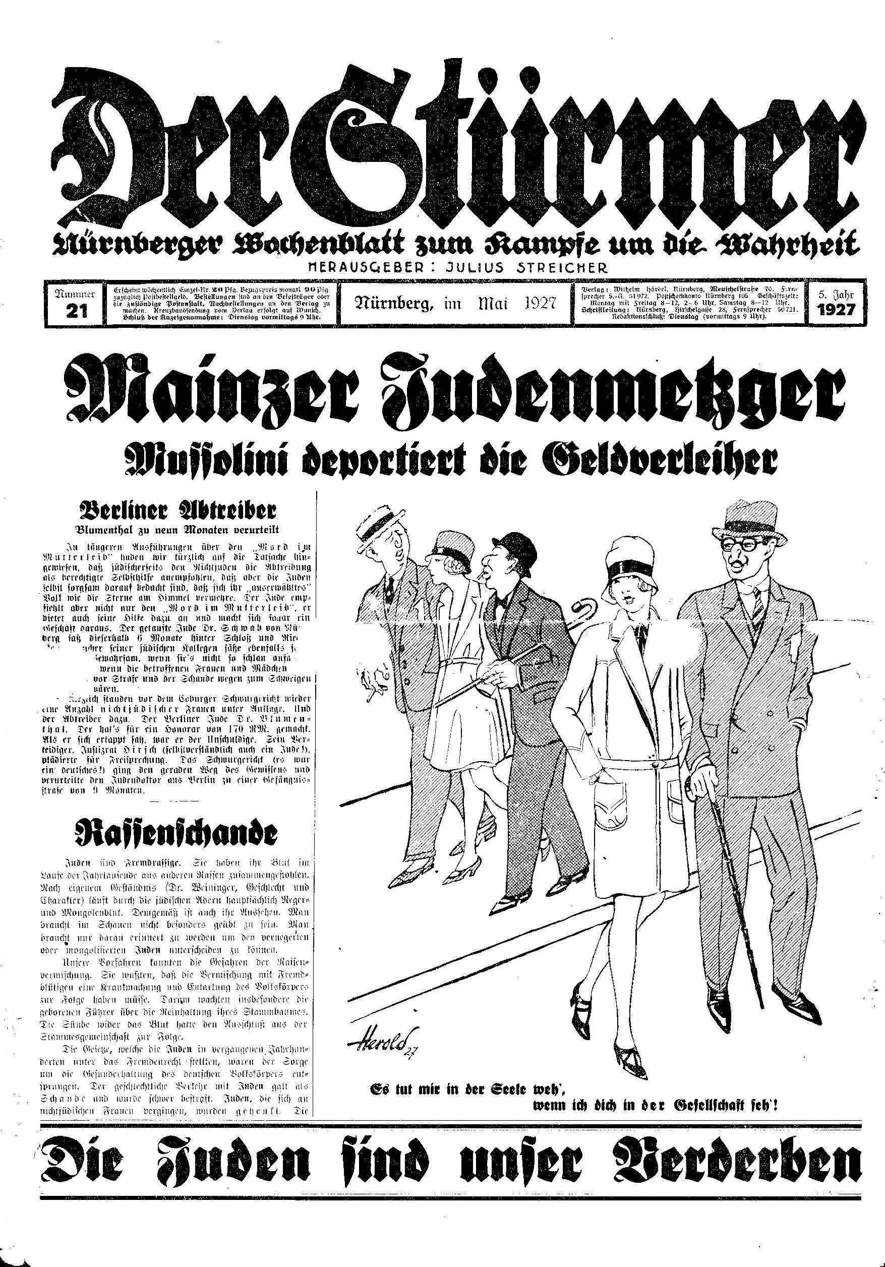 Der Stürmer - 1927 Nr. 21 (6 S., Scan, Fraktur)