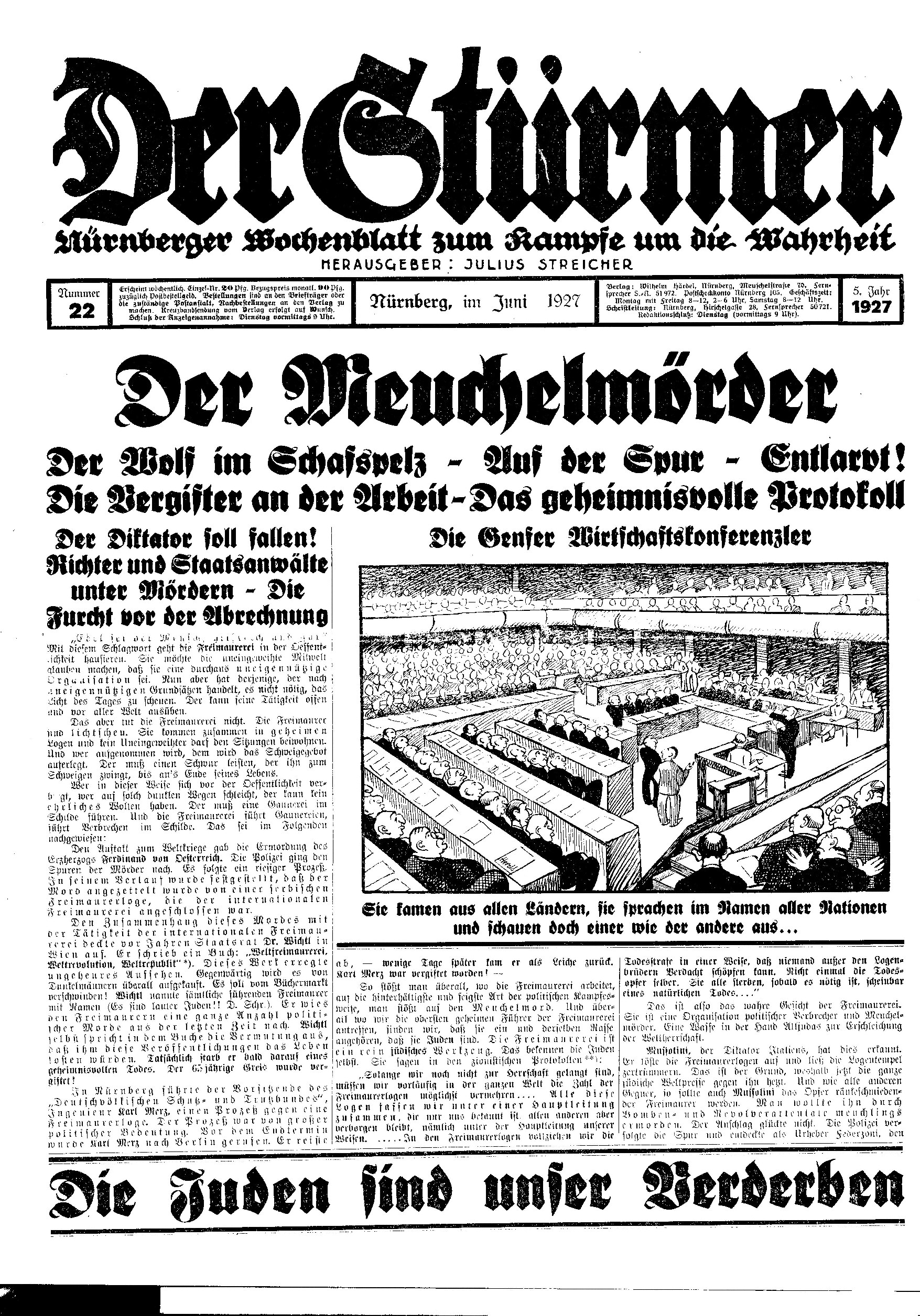 Der Stürmer - 1927 Nr. 22 (6 S., Scan, Fraktur)
