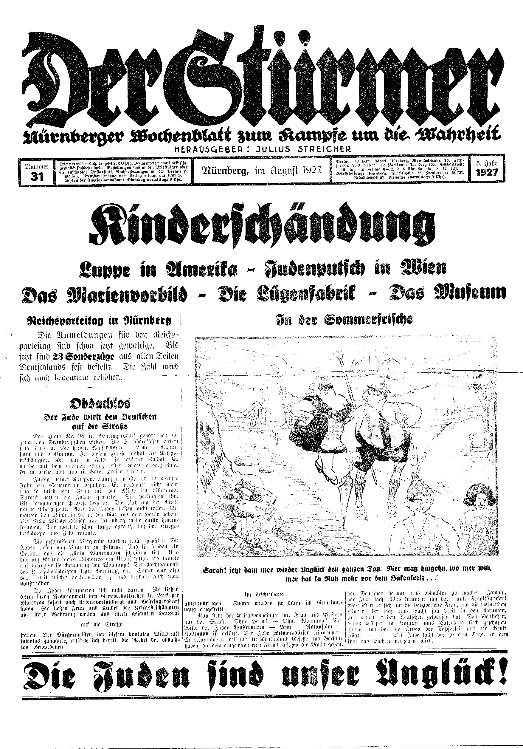 Der Stürmer - 1927 Nr. 31 (6 S., Scan, Fraktur)