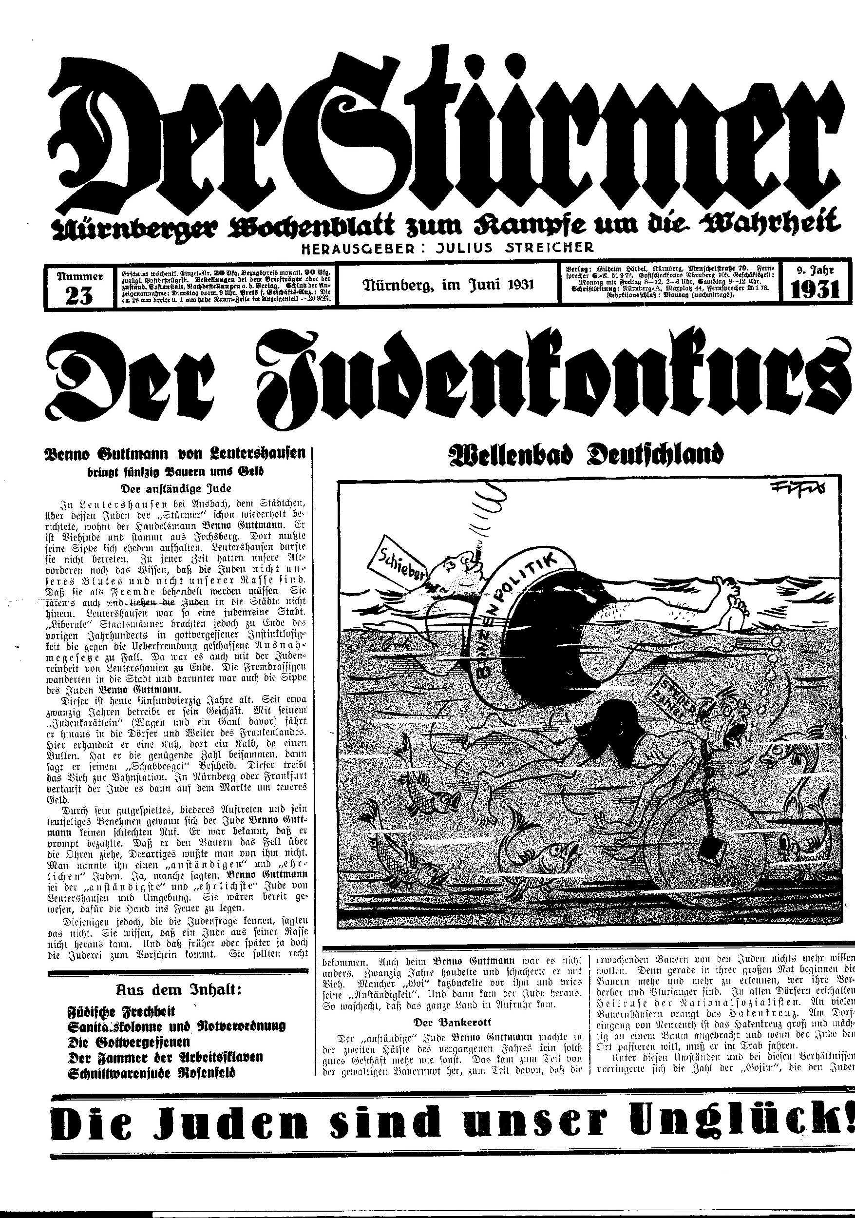 Der Stürmer - 1931 Nr. 23 (8 S., Scan, Fraktur)