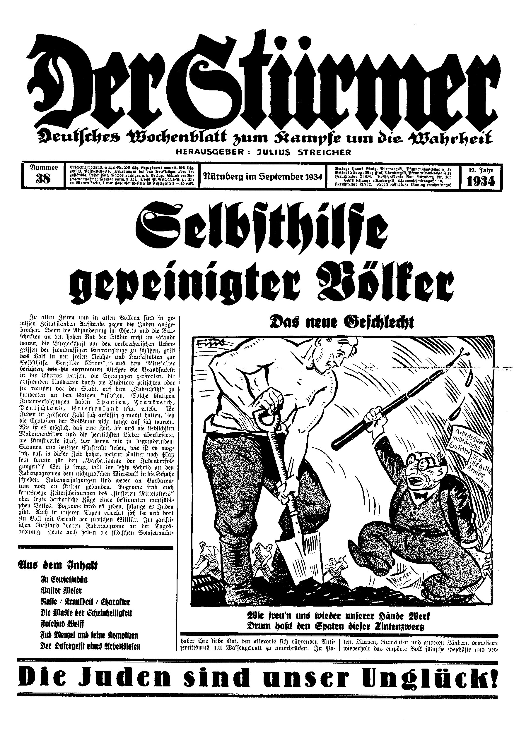 Der Stürmer - 1934 Nr. 38 (8 S., Scan, Fraktur)