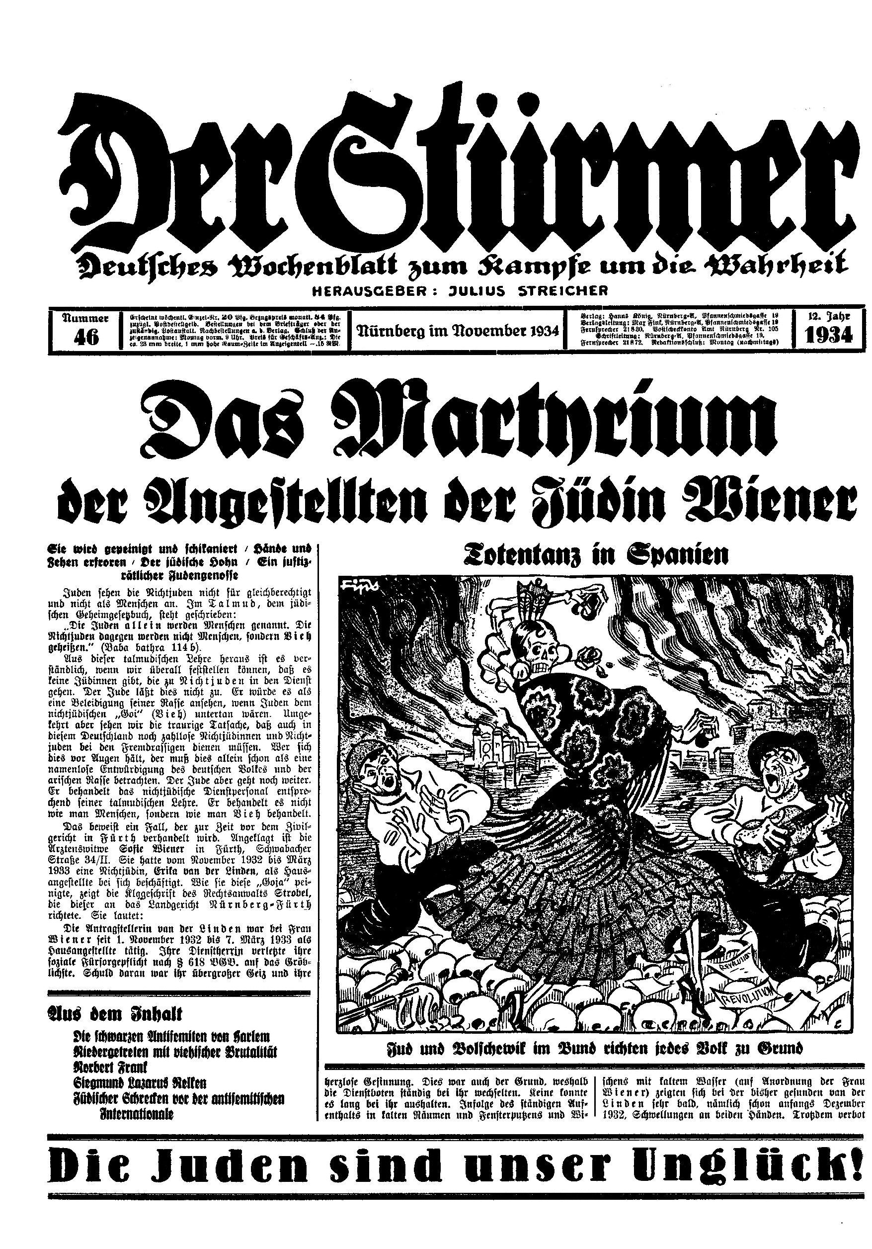 Der Stürmer - 1934 Nr. 46 (10 S., Scan, Fraktur)