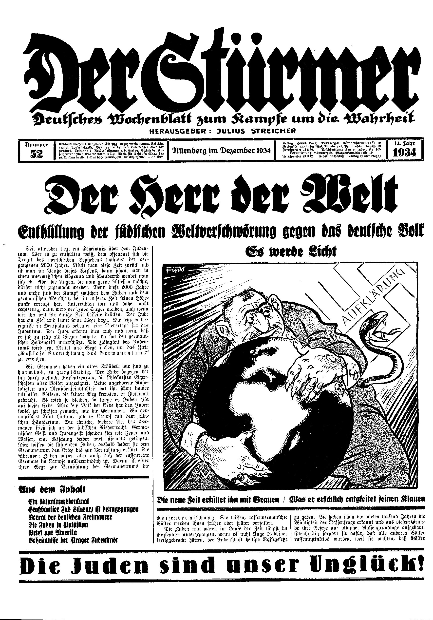 Der Stürmer - 1934 Nr. 52 (10 S., Scan, Fraktur)