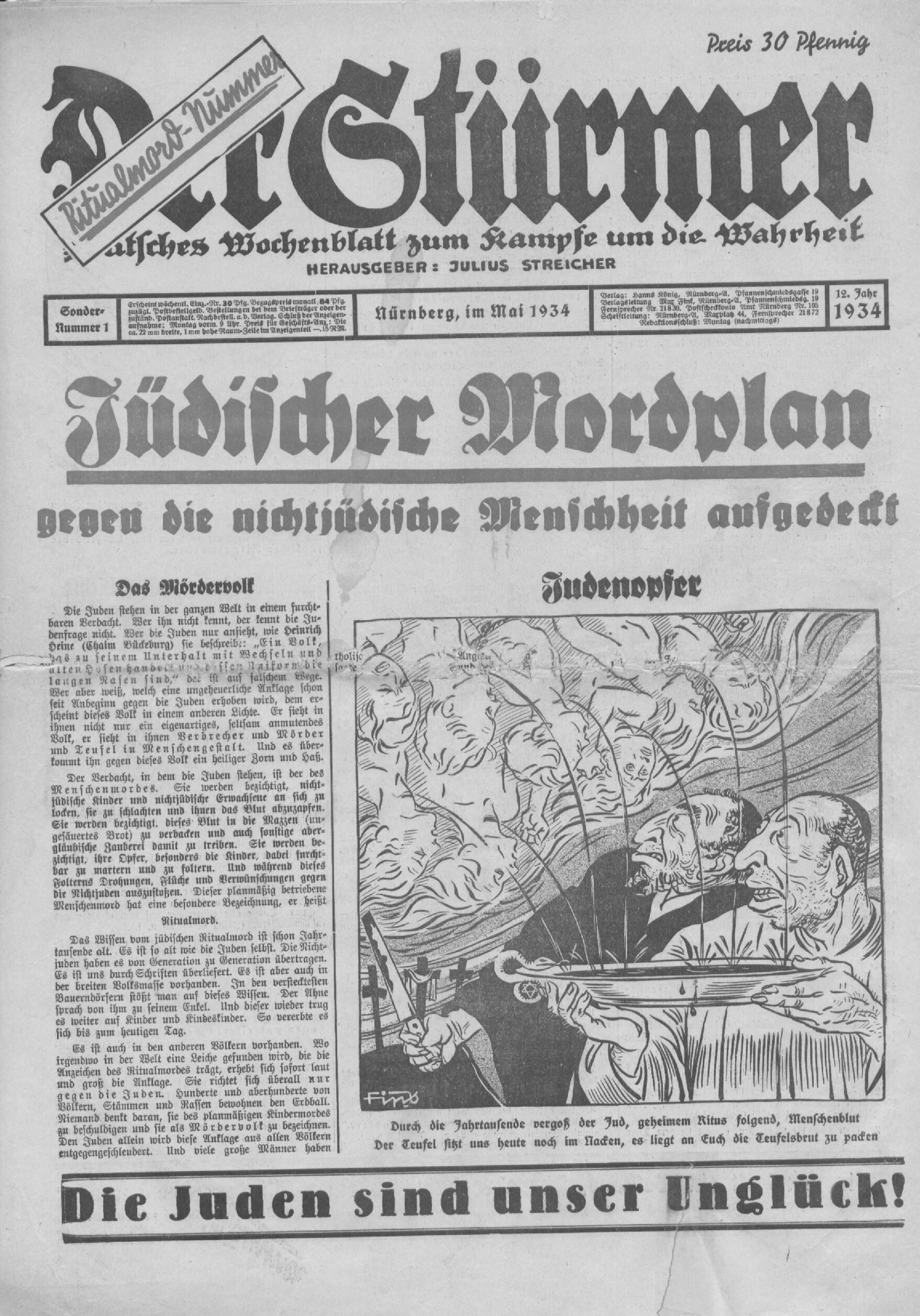 Der Stürmer - 1934 Sondernummer 1 (20 S., Scan, Fraktur)