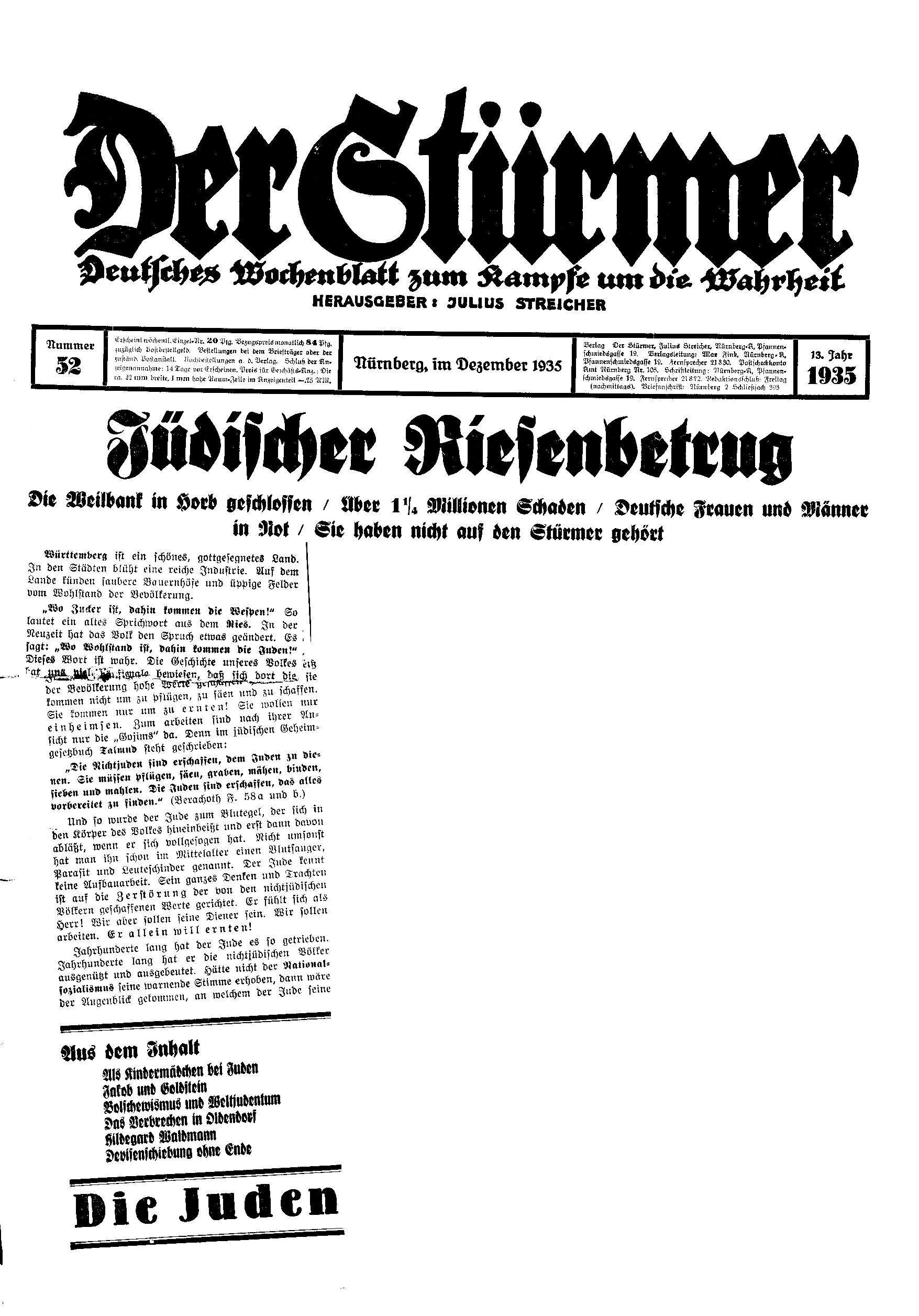 Der Stürmer - 1935 Nr. 52 - Jüdischer Riesenbetrug
