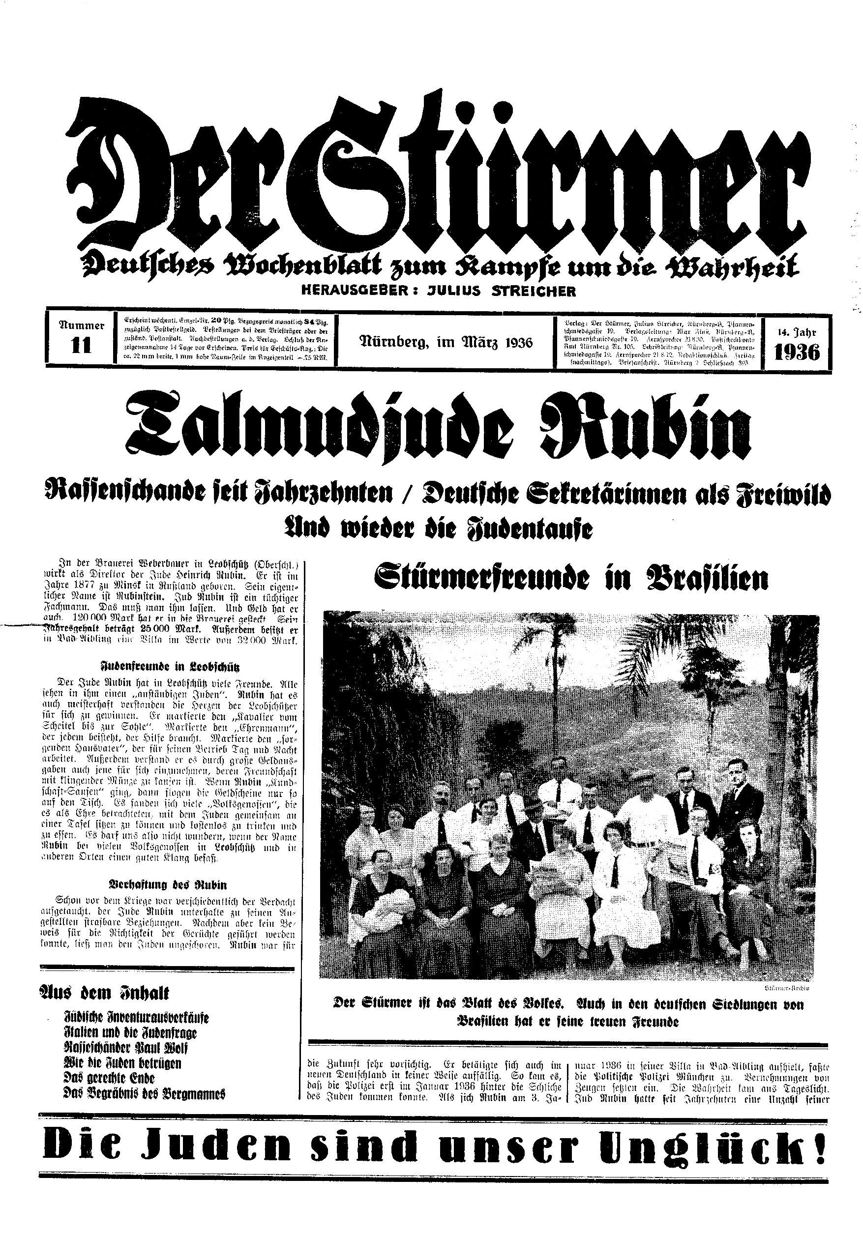Der Stürmer - 1936 Nr. 11 - Talmudjude Rubin
