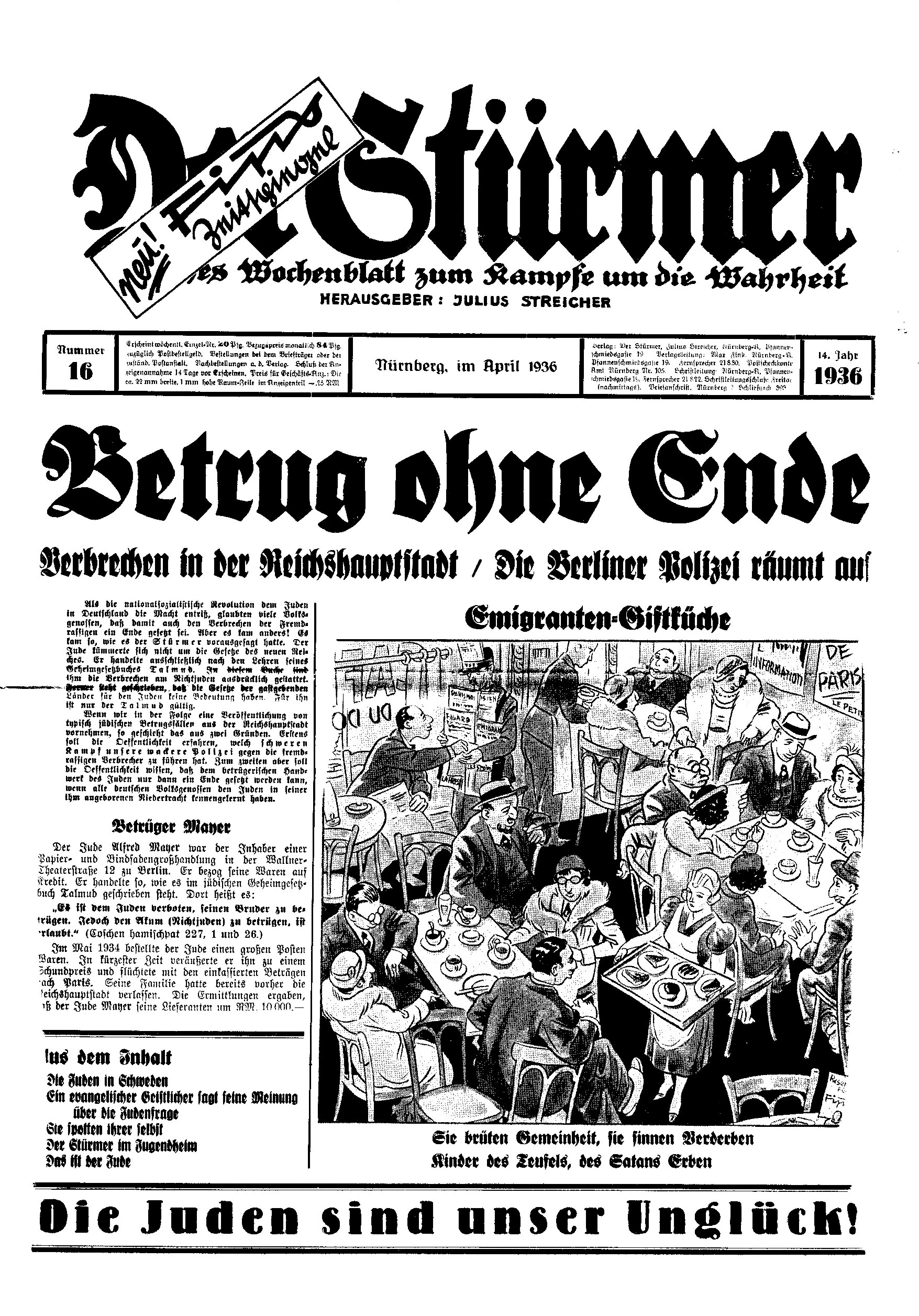 Der Stürmer - 1936 Nr. 16 - Betrug ohne Ende