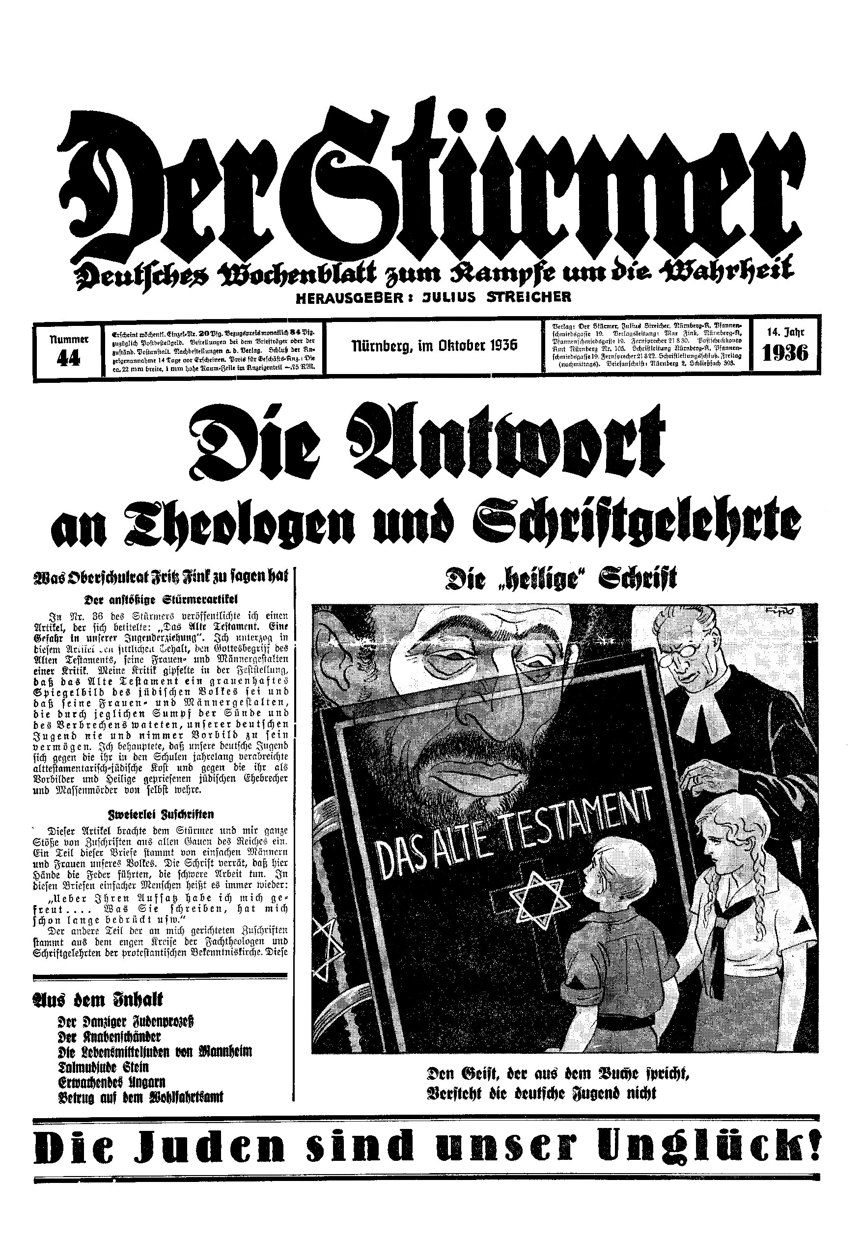 Der Stürmer - 1936 Nr. 44 - Die Antwort an Theologen und Schriftgelehrte