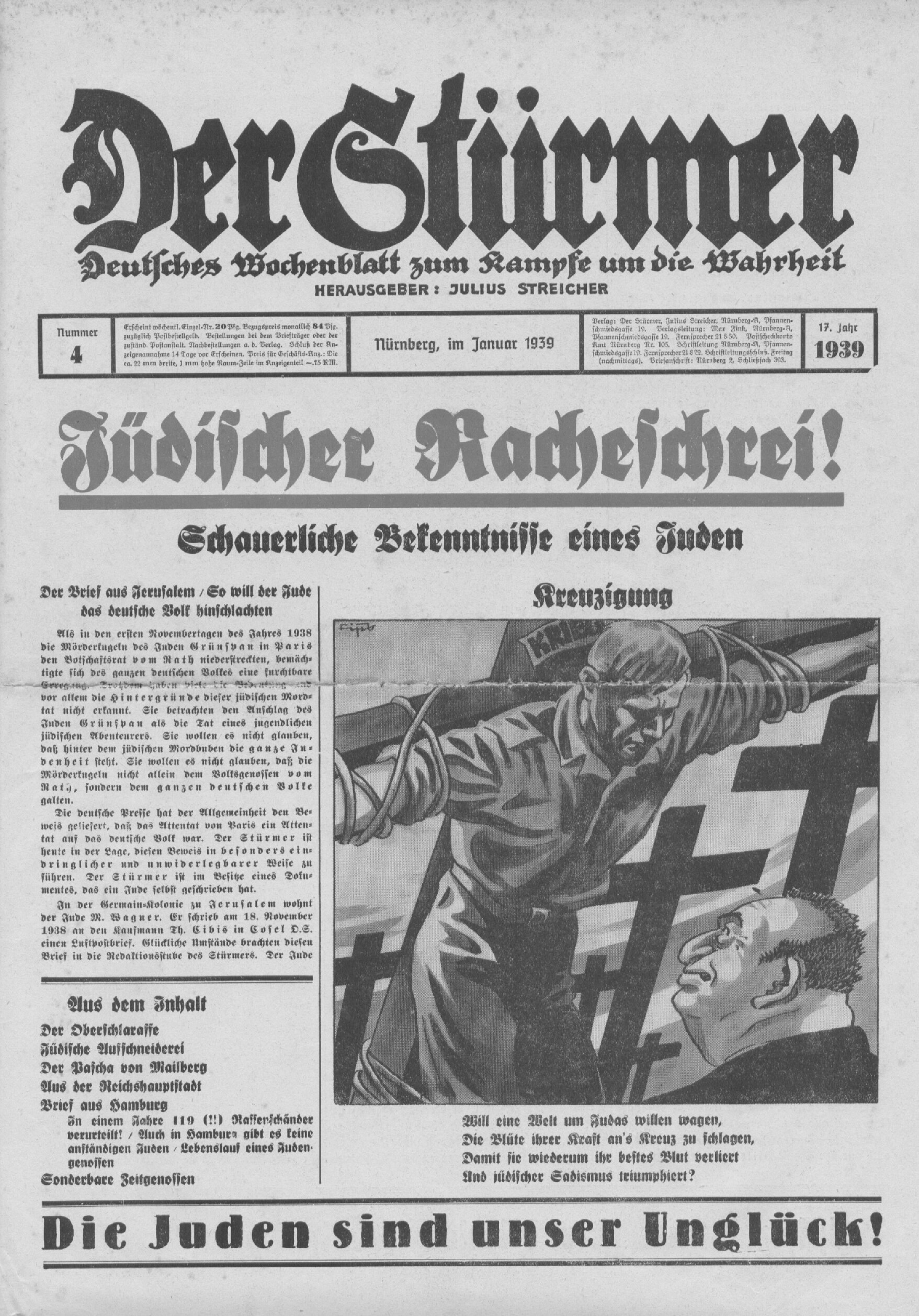 Der Stürmer - 1939 Nr. 04 - Jüdischer Racheschrei!