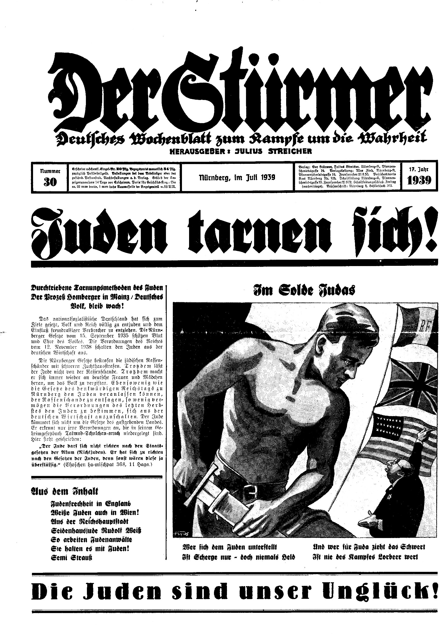 Der Stürmer - 1939 Nr. 30 - Juden tarnen sich!