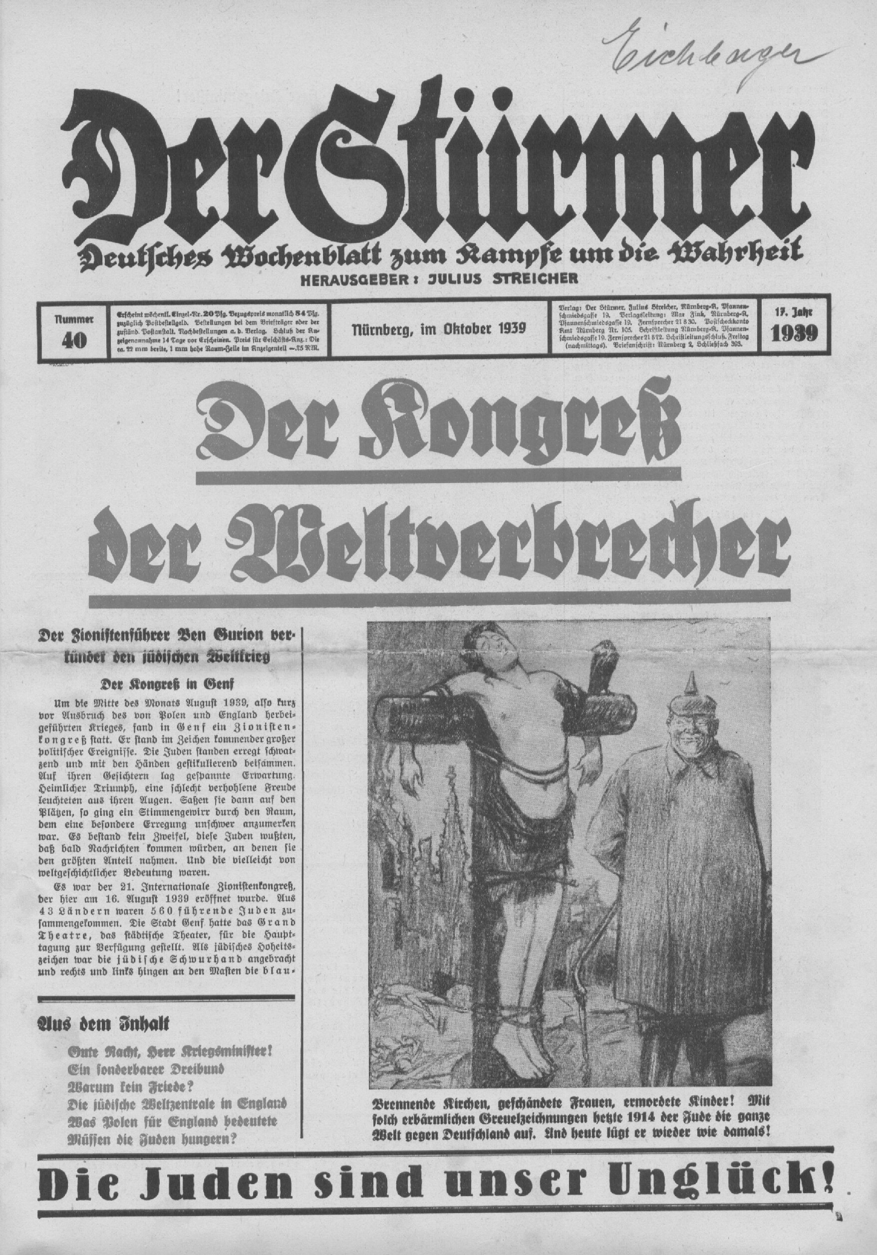 Der Stürmer - 1939 Nr. 40 - Der Kongreß der Weltverbrecher