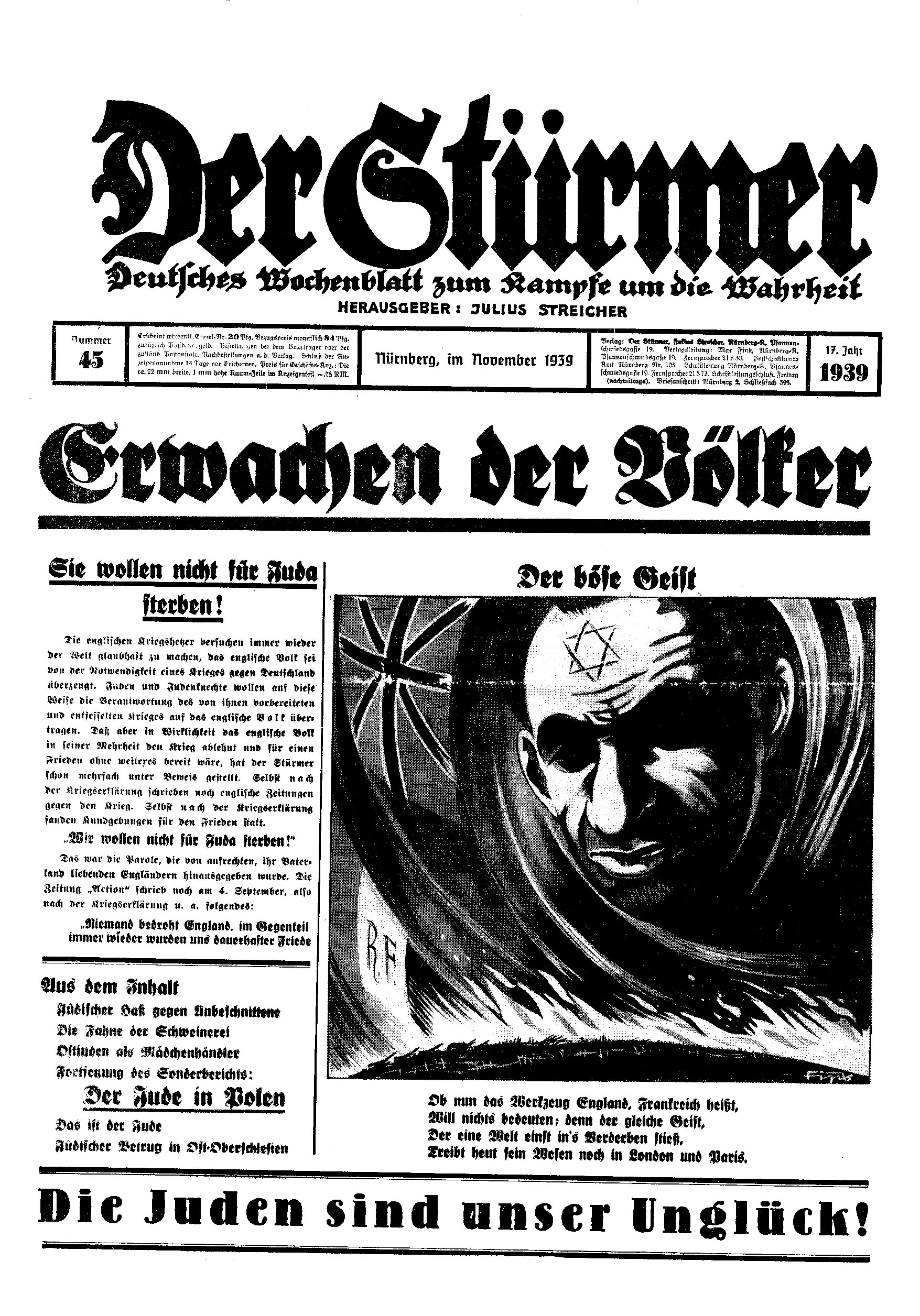 Der Stürmer - 1939 Nr. 45 - Erwachen der Völker