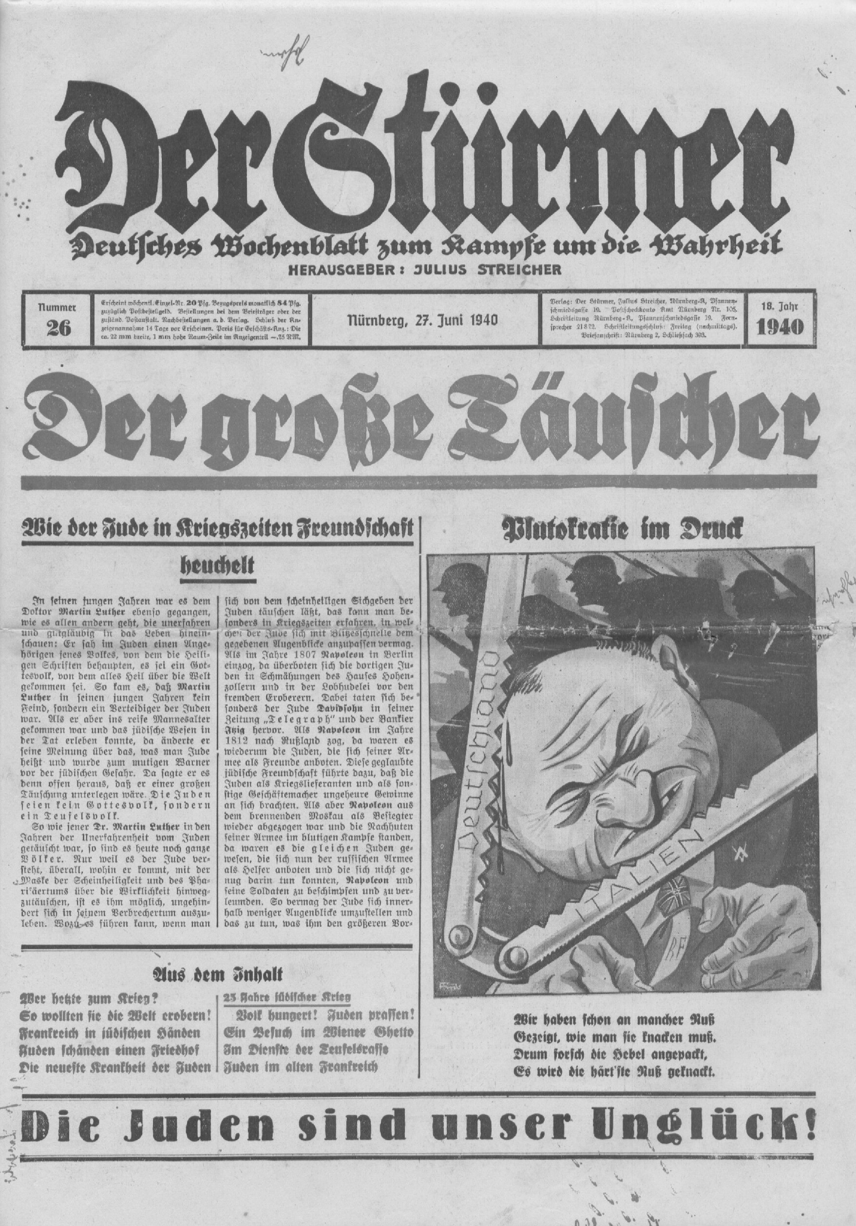 Der Stürmer - 1940 Nr. 26 - Der große Täuscher