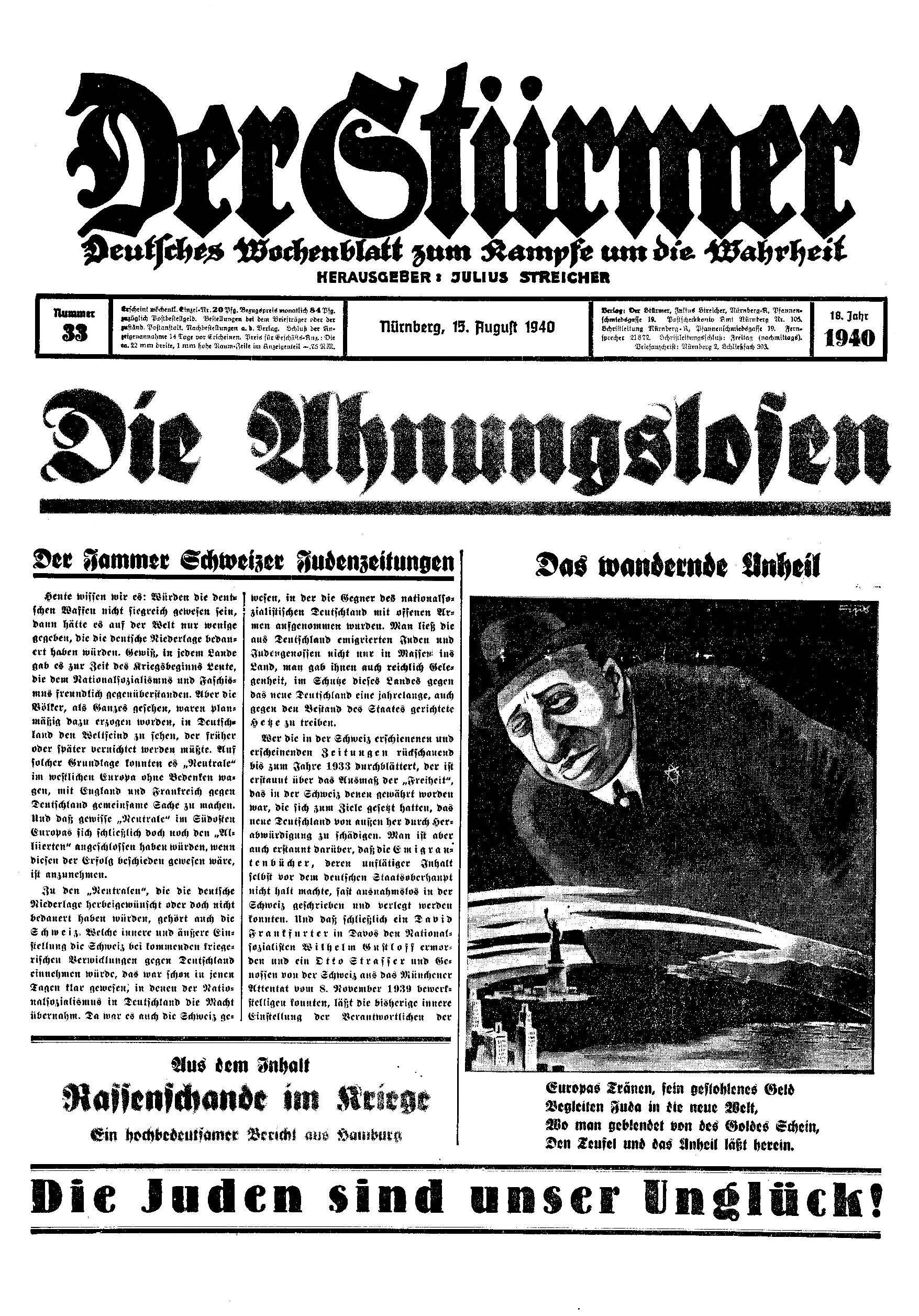 Der Stürmer - 1940 Nr. 33 - Die Ahnungslosen