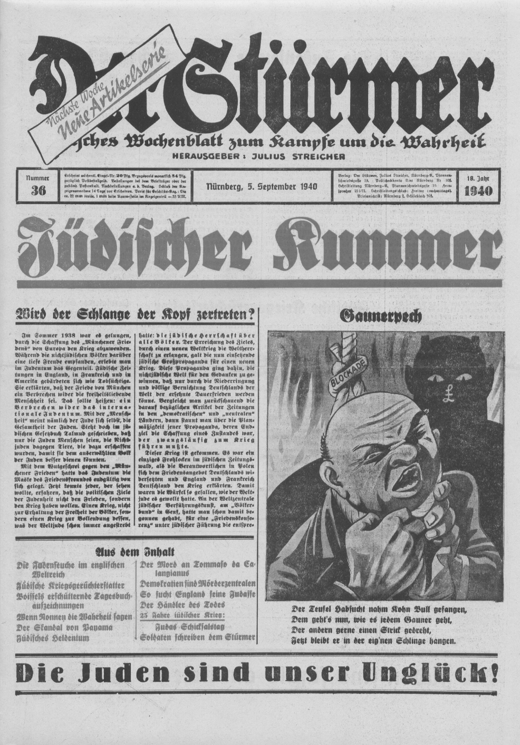 Der Stürmer - 1940 Nr. 36 - Jüdischer Kummer