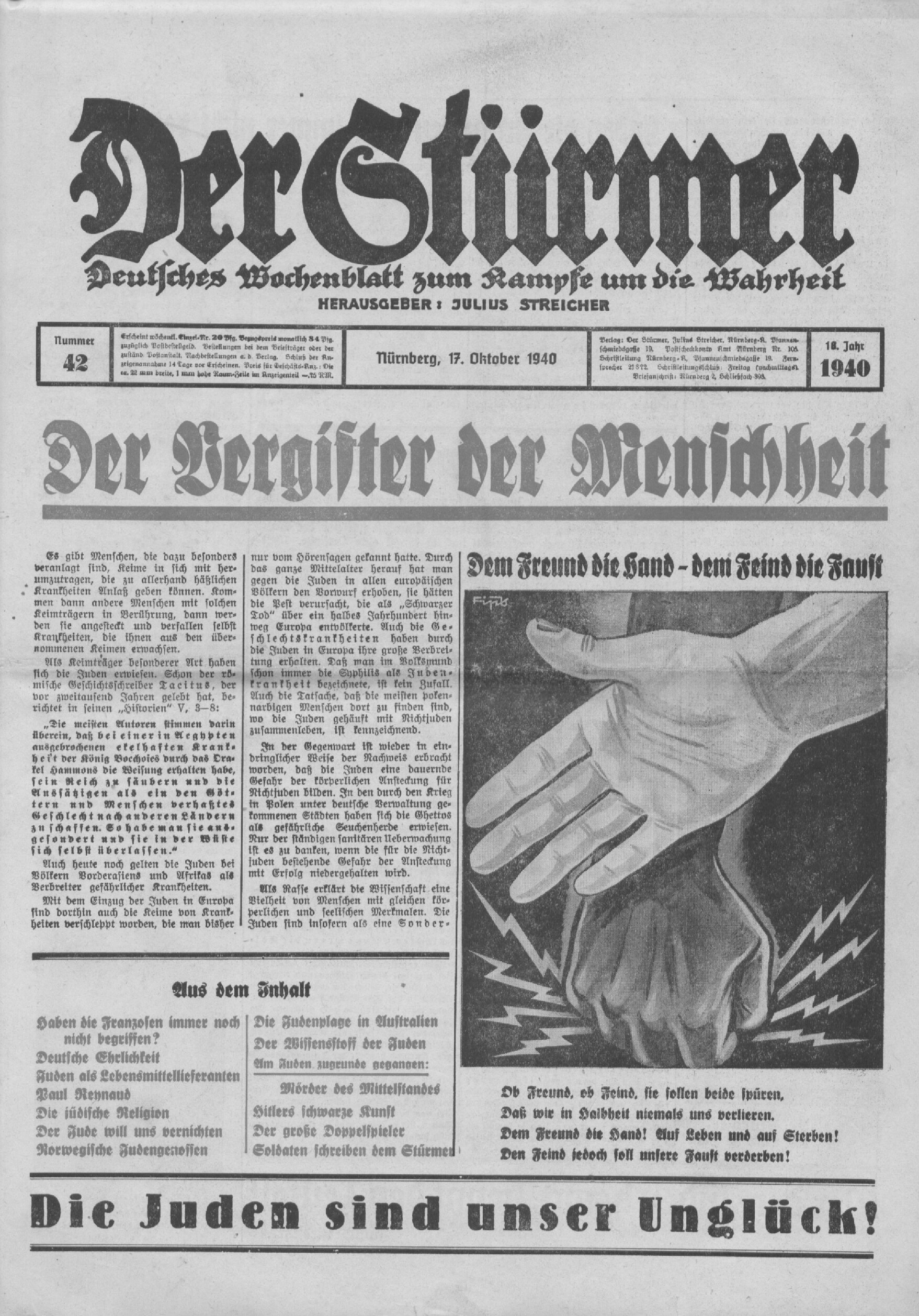 Der Stürmer - 1940 Nr. 42 - Der Vergifter der Menschheit