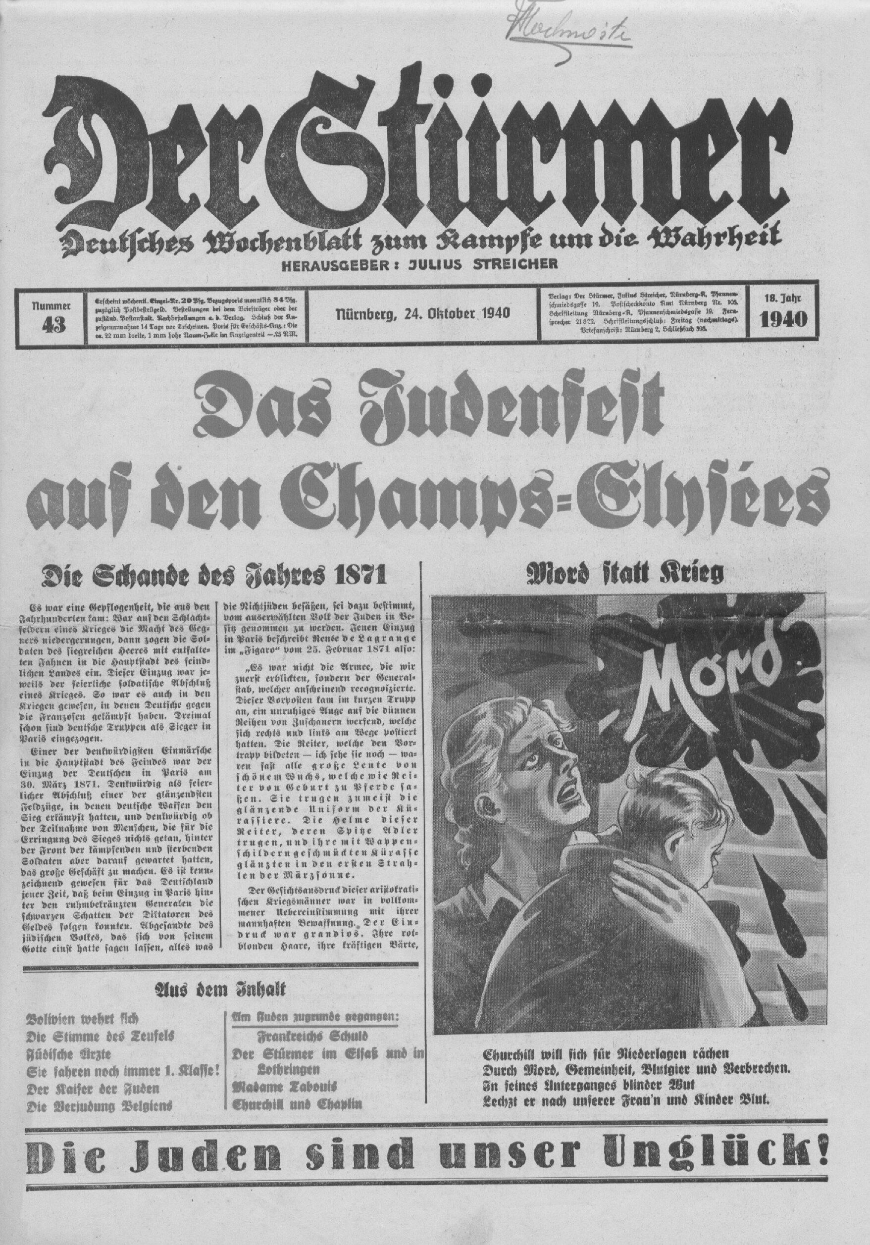 Der Stürmer - 1940 Nr. 43 - Das Judenfest auf den Champs-Élysées