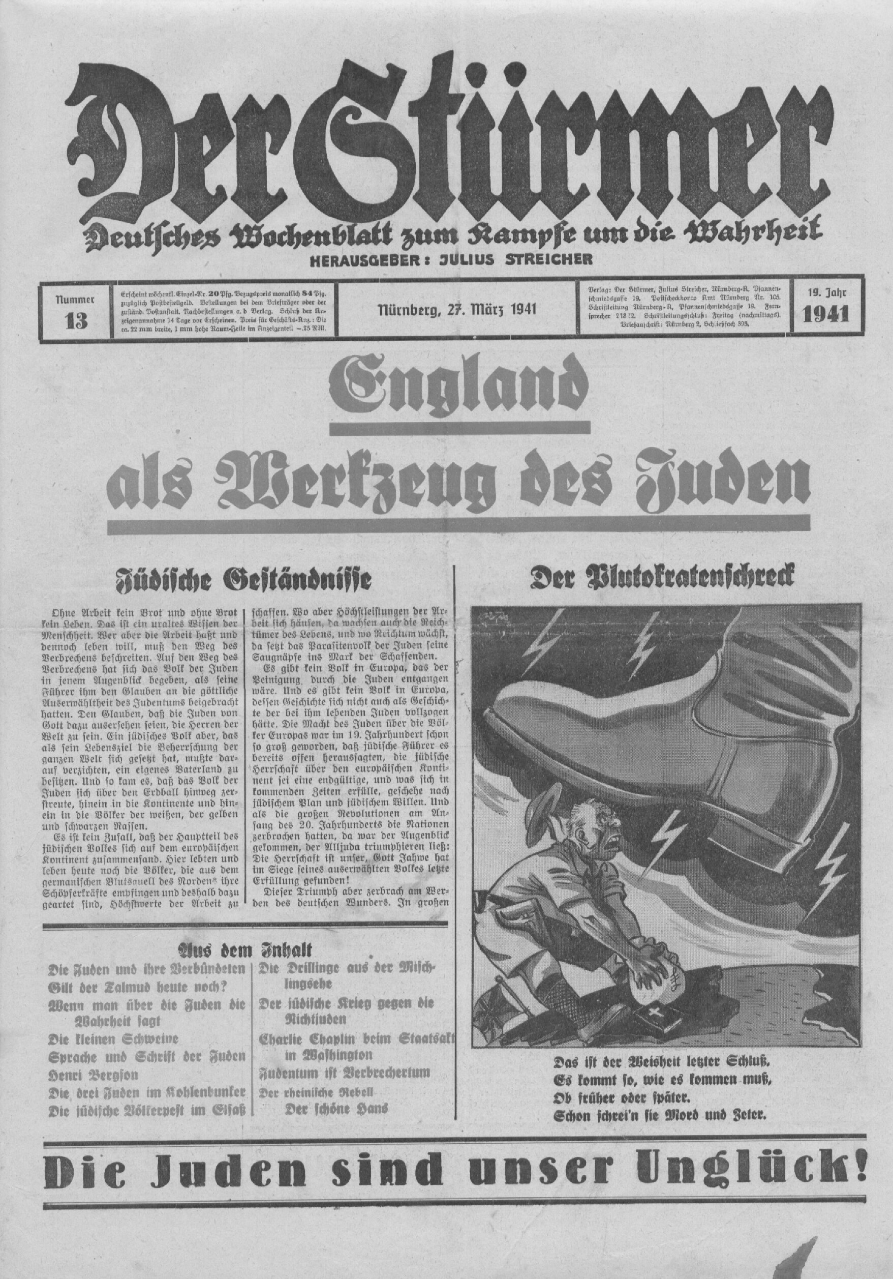 Der Stürmer - 1941 Nr. 13 - England als Werkzeug des Juden