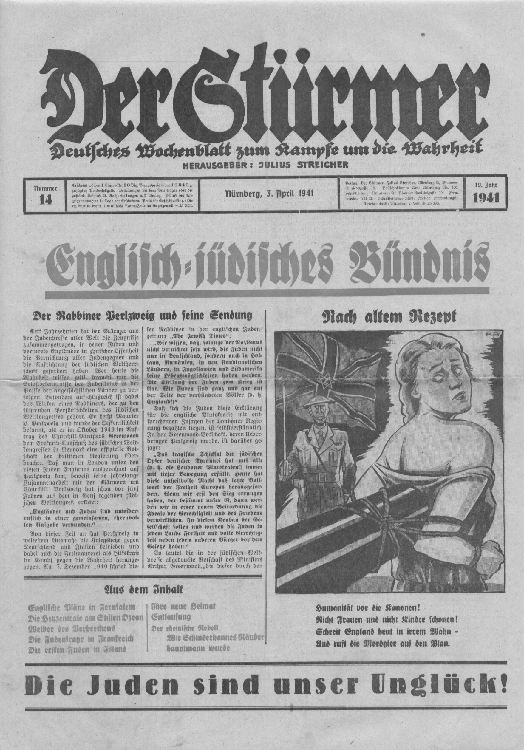 Der Stürmer - 1941 Nr. 14 - Englisch-jüdisches Bündnis