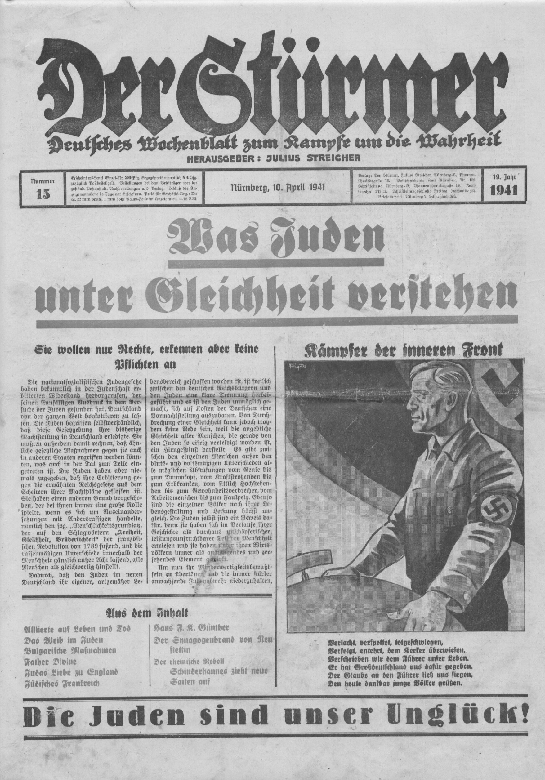 Der Stürmer - 1941 Nr. 15 - Was Juden unter Gleichheit verstehen