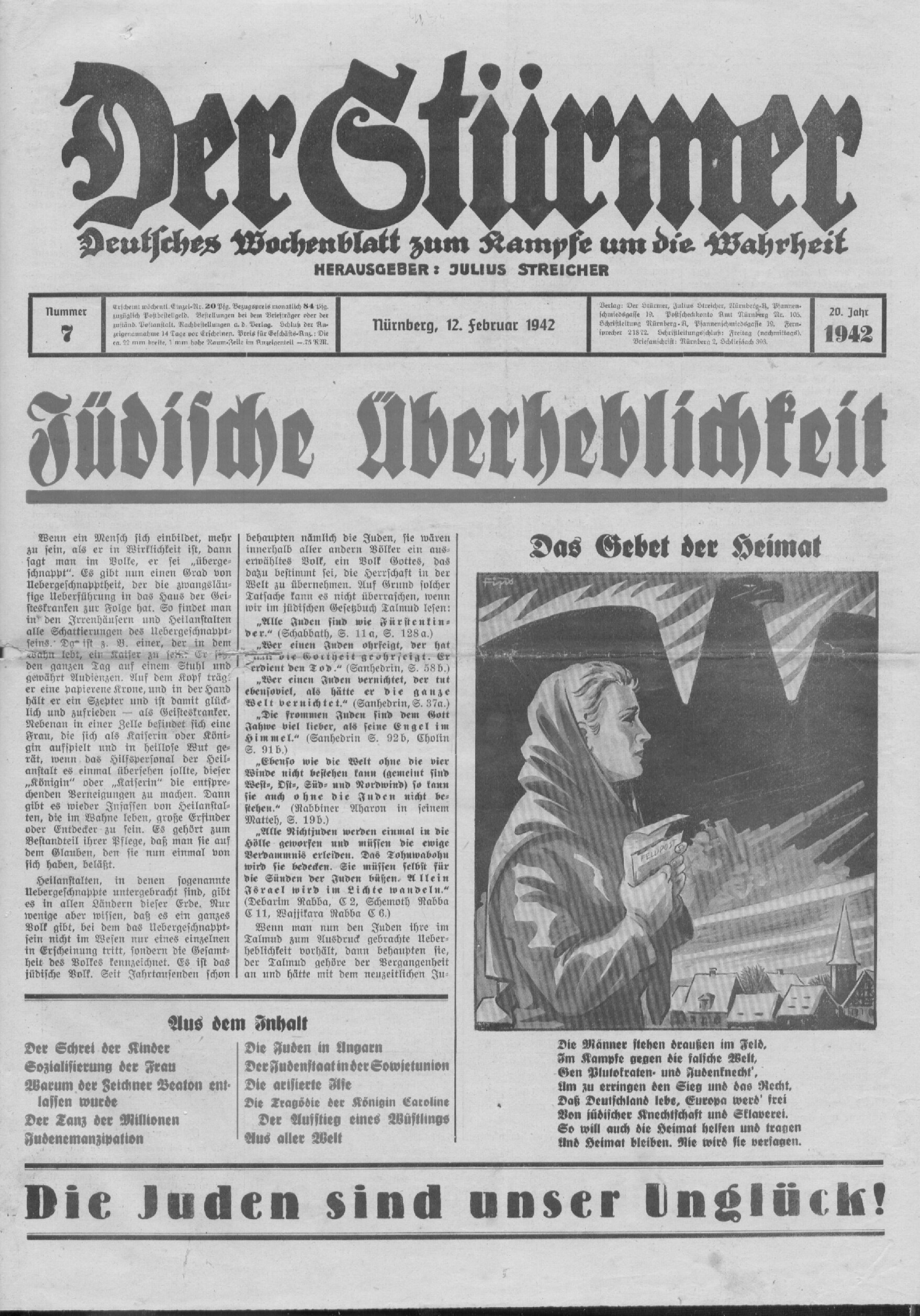 Der Stürmer - 1942 Nr. 07 - Jüdische Überheblichkeit