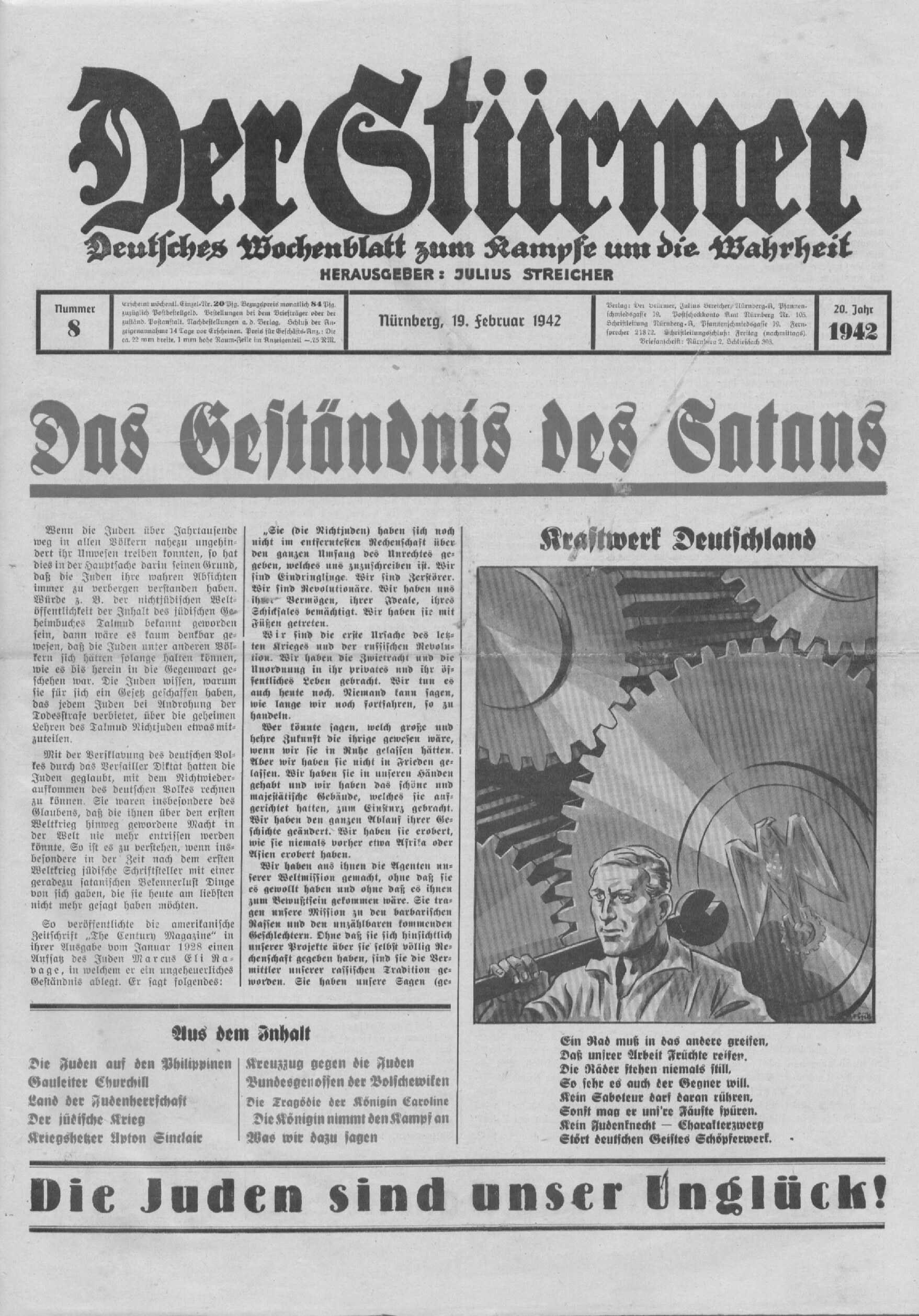 Der Stürmer - 1942 Nr. 08 - Das Geständnis des Satans