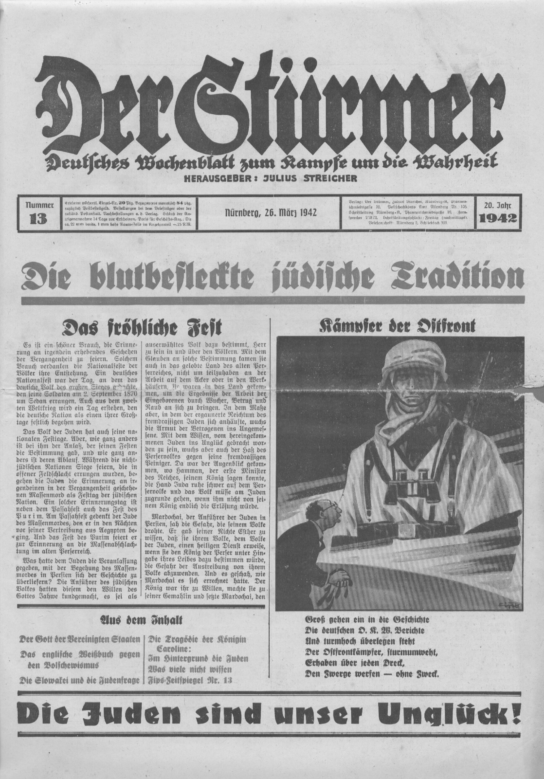 Der Stürmer - 1942 Nr. 13 - Die blutbefleckte jüdische Tradition