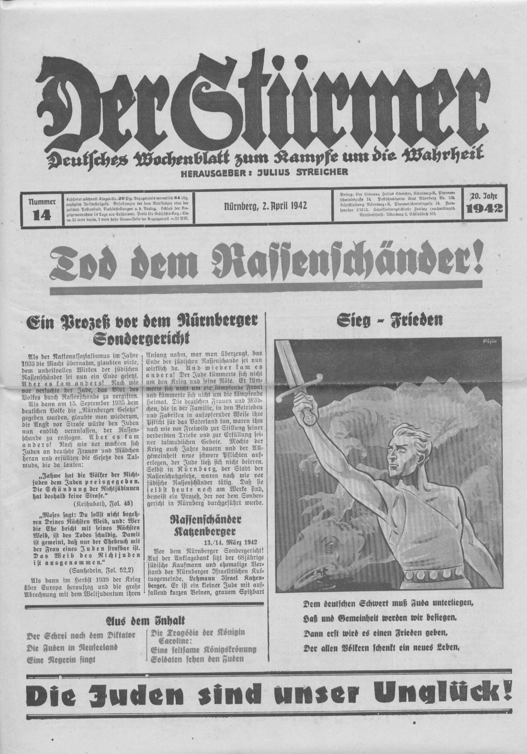 Der Stürmer - 1942 Nr. 14 - Tod dem Rassenschänder!