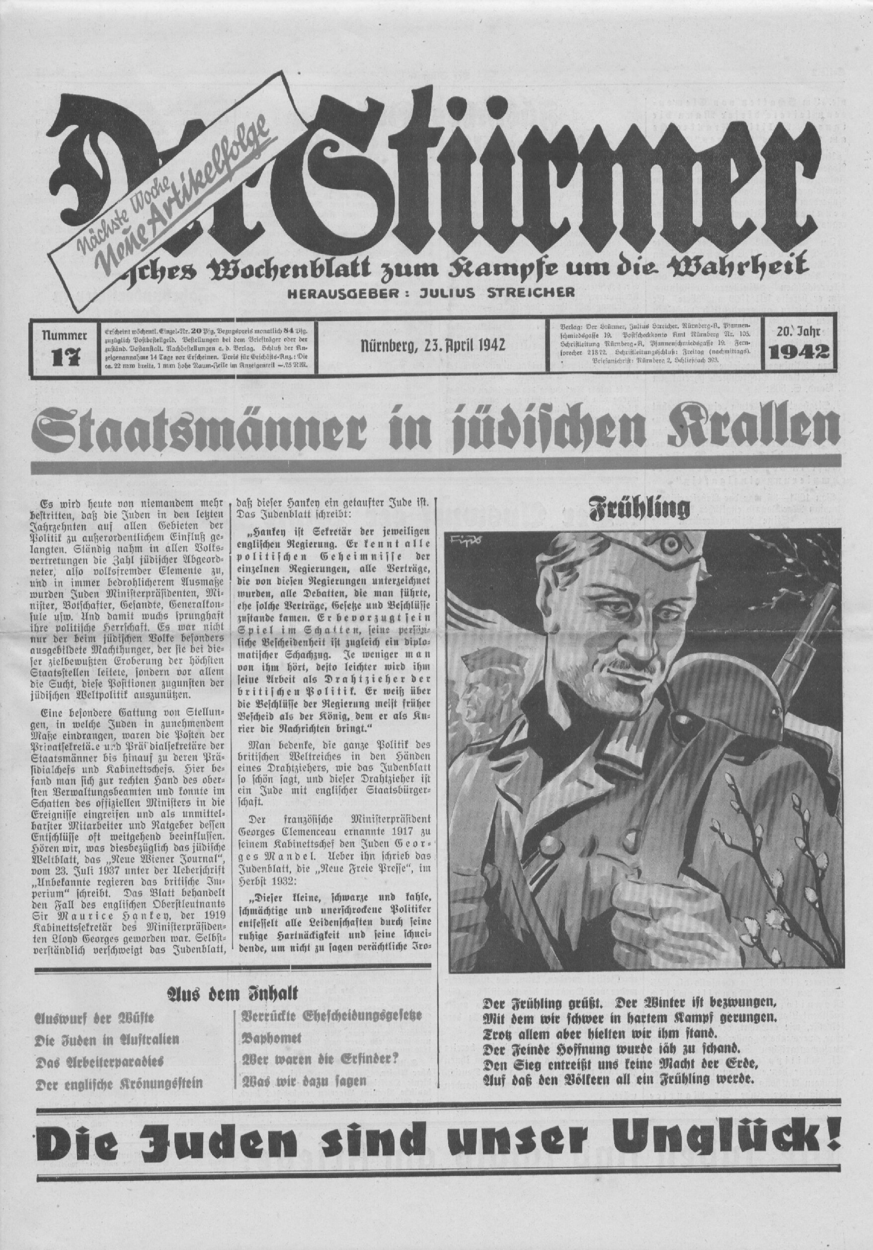 Der Stürmer - 1942 Nr. 17 - Staatsmänner in jüdischen Krallen