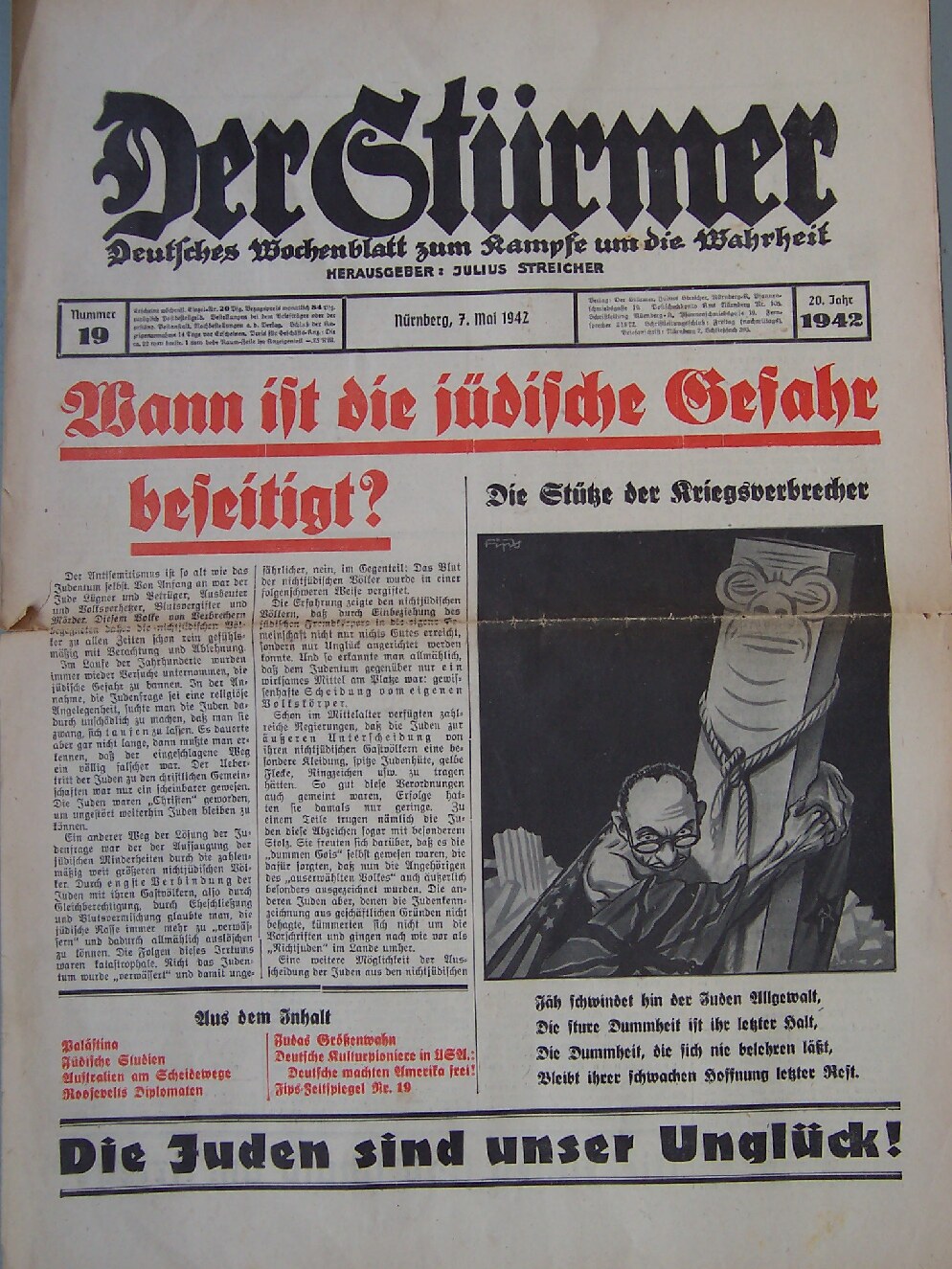 Der Stürmer - 1942 Nr. 19 - Wann ist die jüdische Gefahr beseitigt