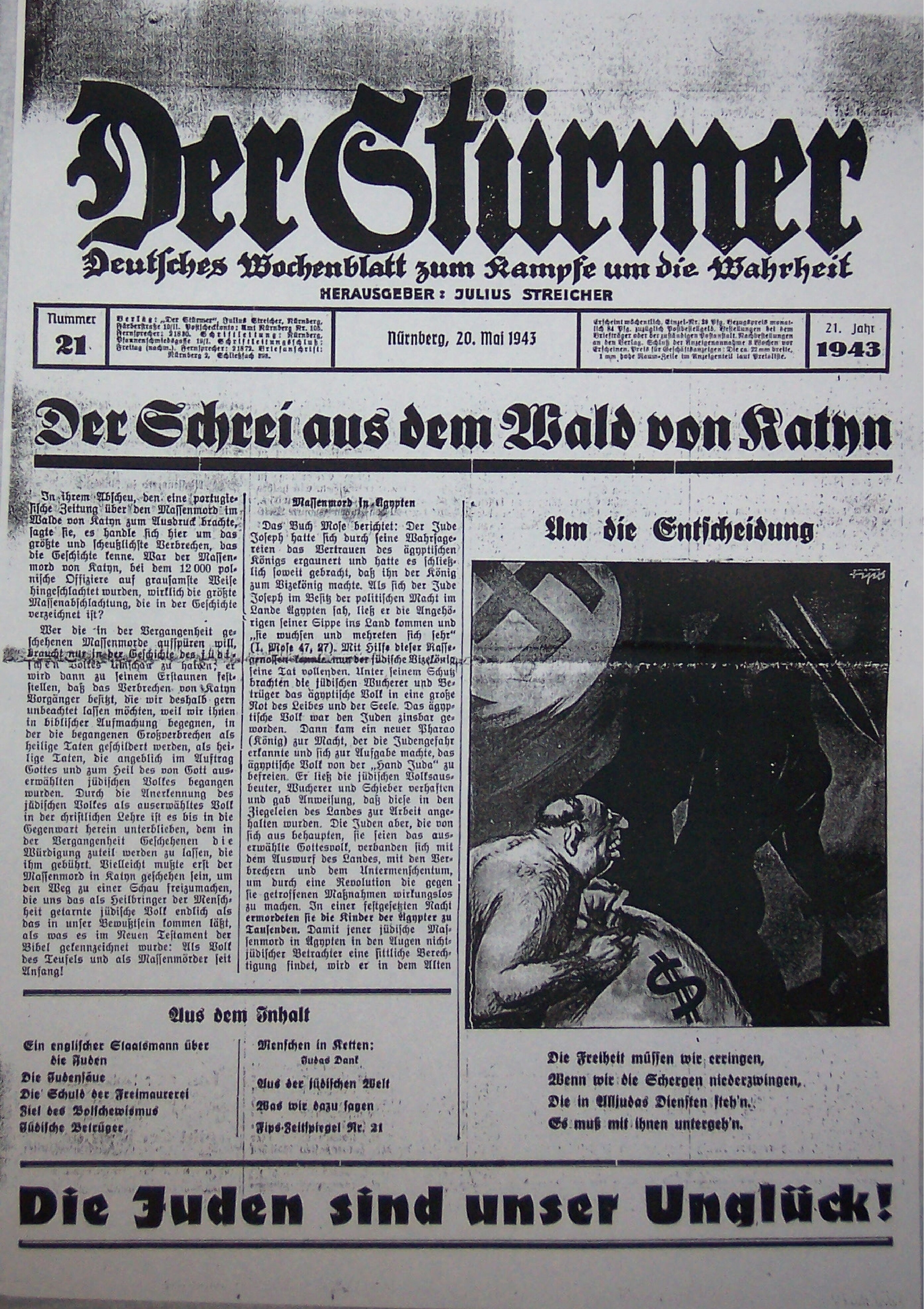 Der Stürmer - 1943 Nr. 21 - Der Schrei aus dem Wald von Katyn