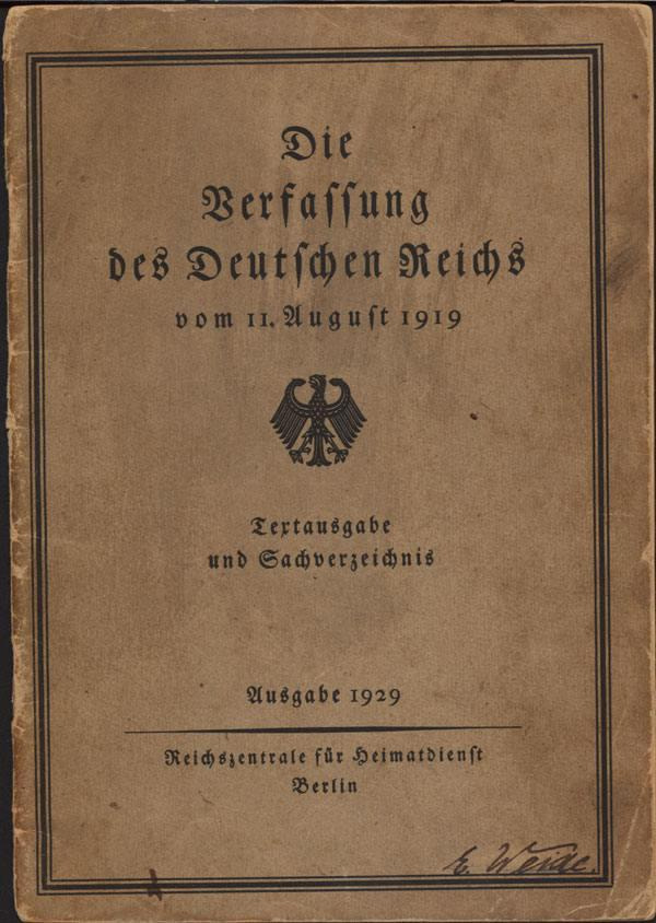 Die Verfassung des Deutschen Reiches vom 11. August 1919
