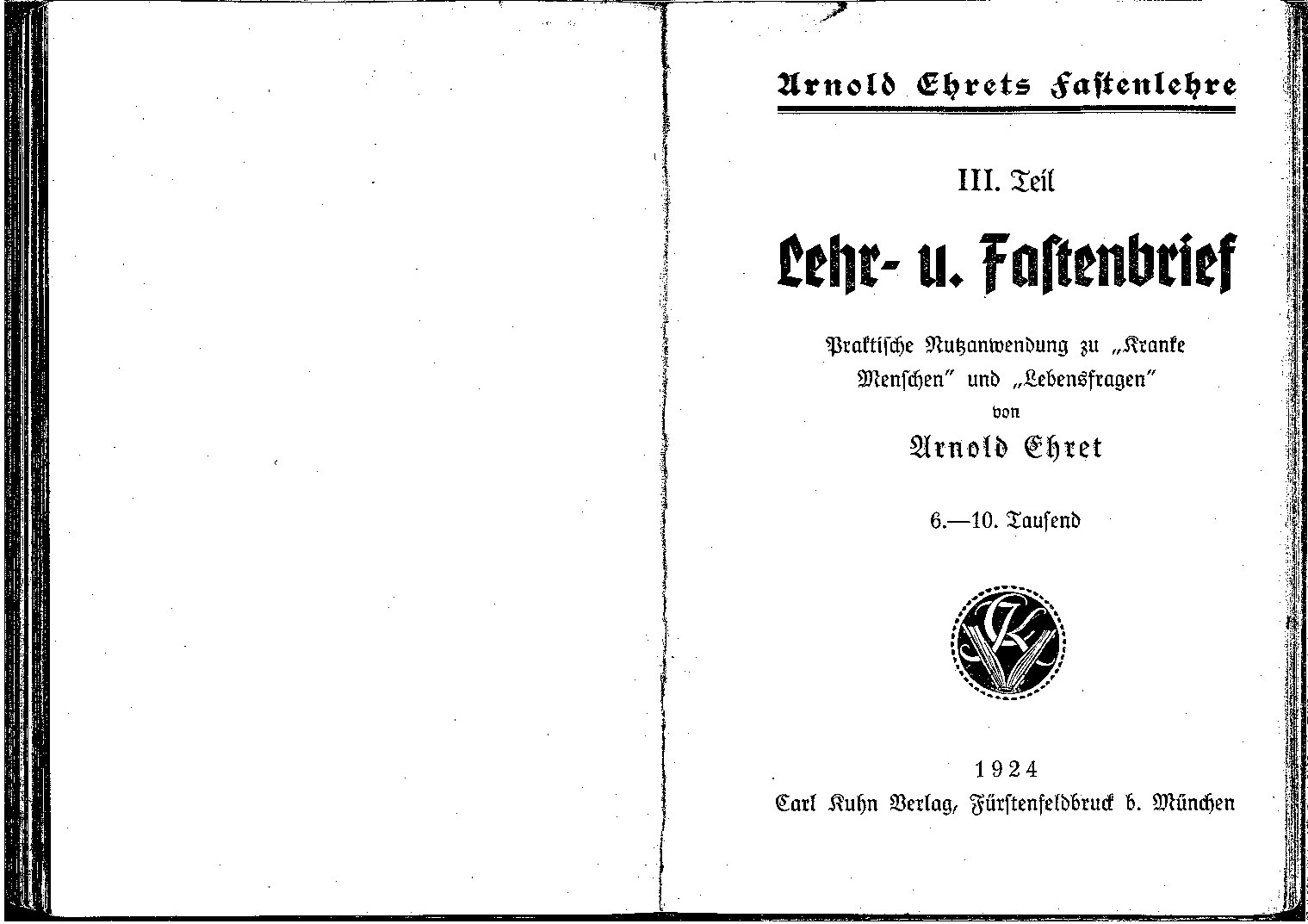 Fastenlehre - III. Teil - Lehr- und Fastenbrief (1924, 11 Doppels., Scan, Fraktur)