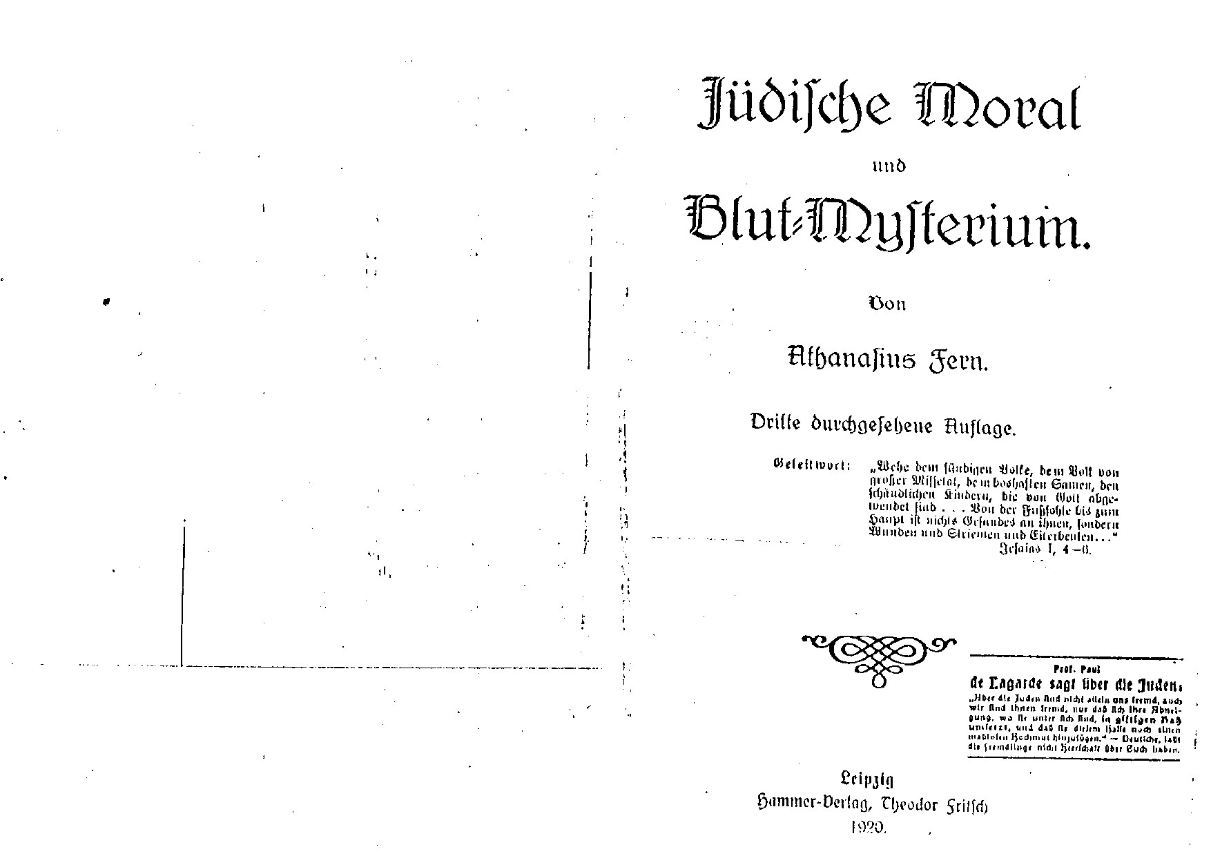 Jüdische Moral und Blut-Mysterium (1920, 17 Doppels., Scan, Fraktur)