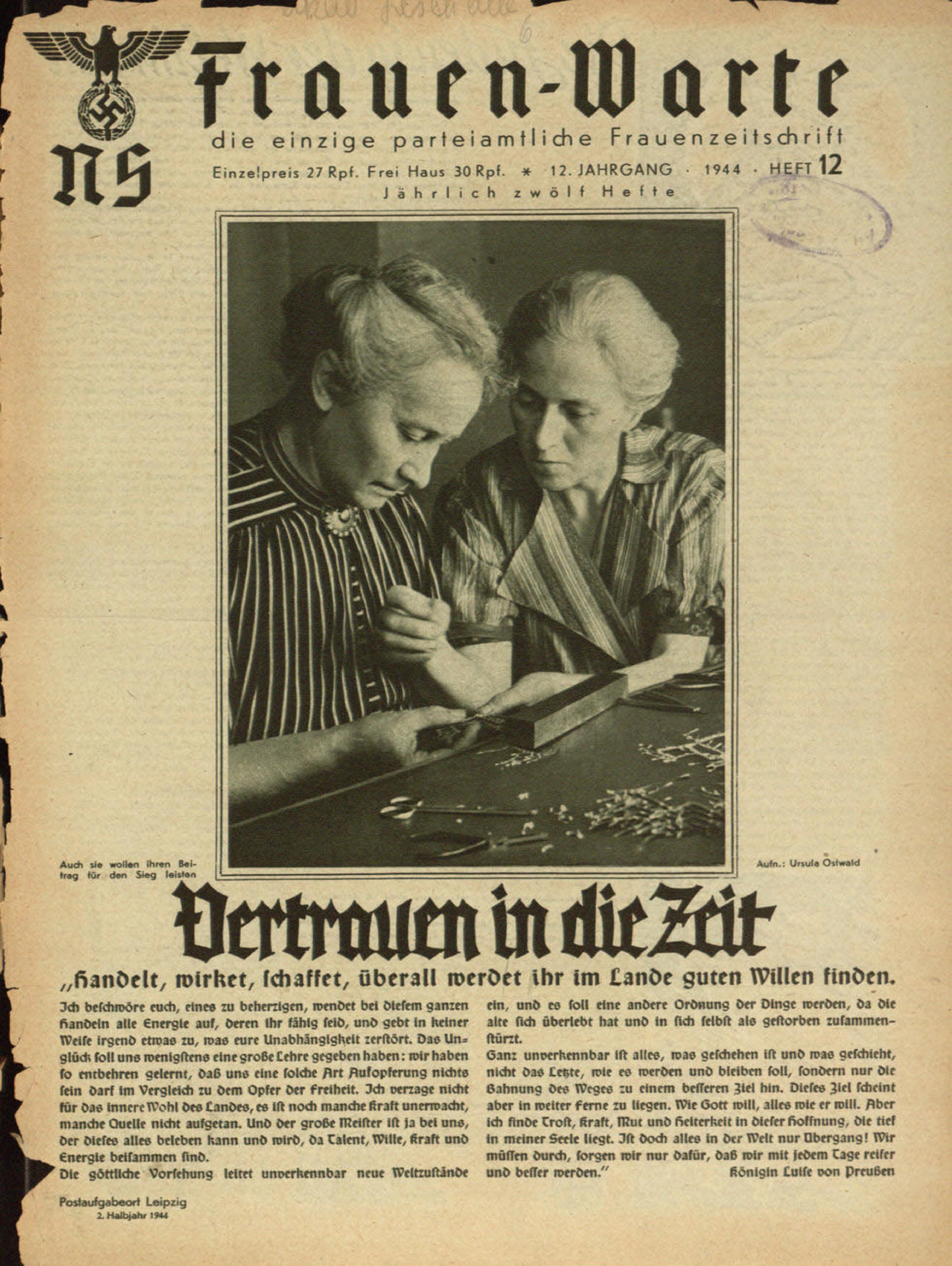 Frauen-Warte 12. Jahrgang Heft 12 (1944, 12 S., Scan, Fraktur)