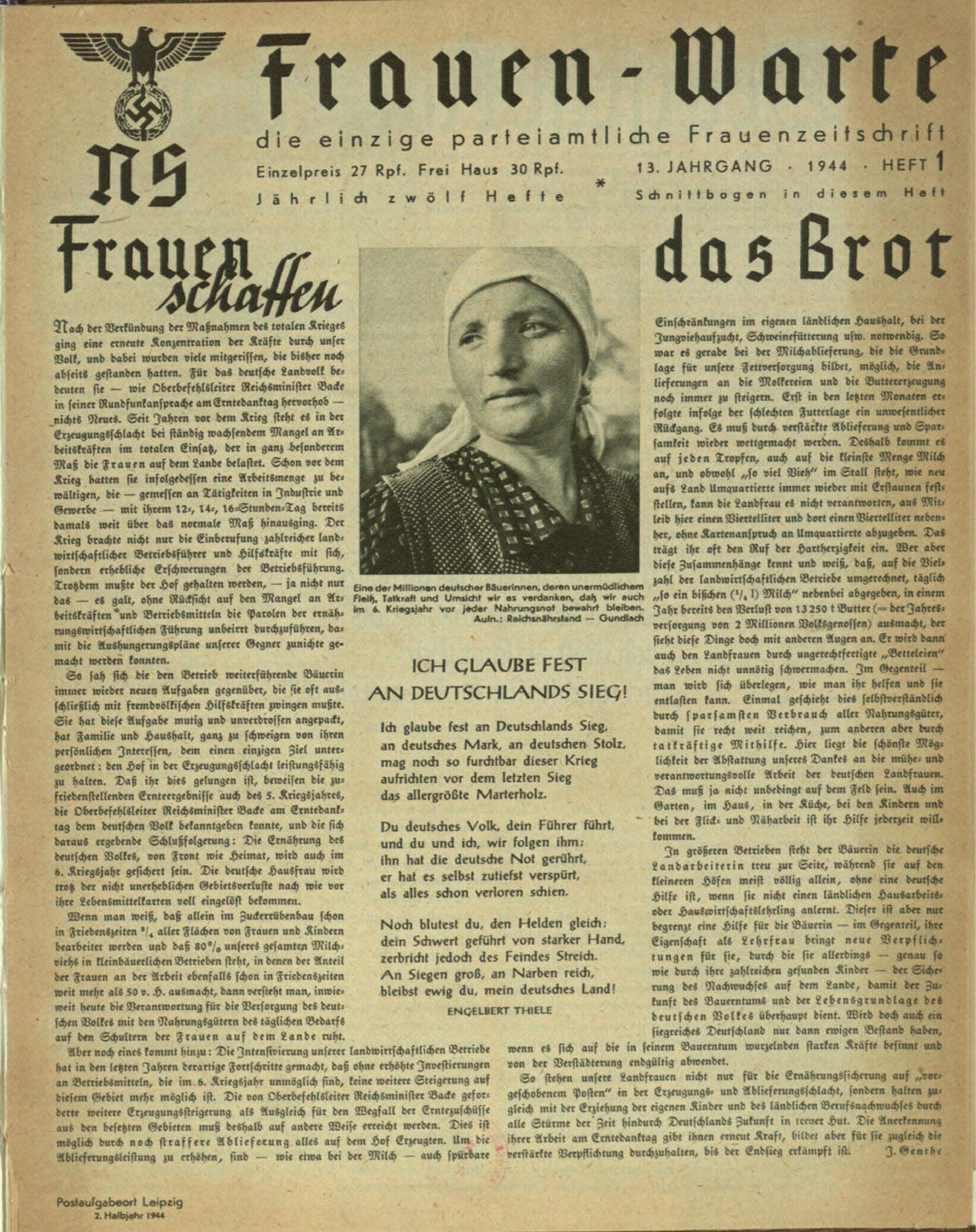 Frauen-Warte 13. Jahrgang Heft 01 (1944, 12 S., Scan, Fraktur)