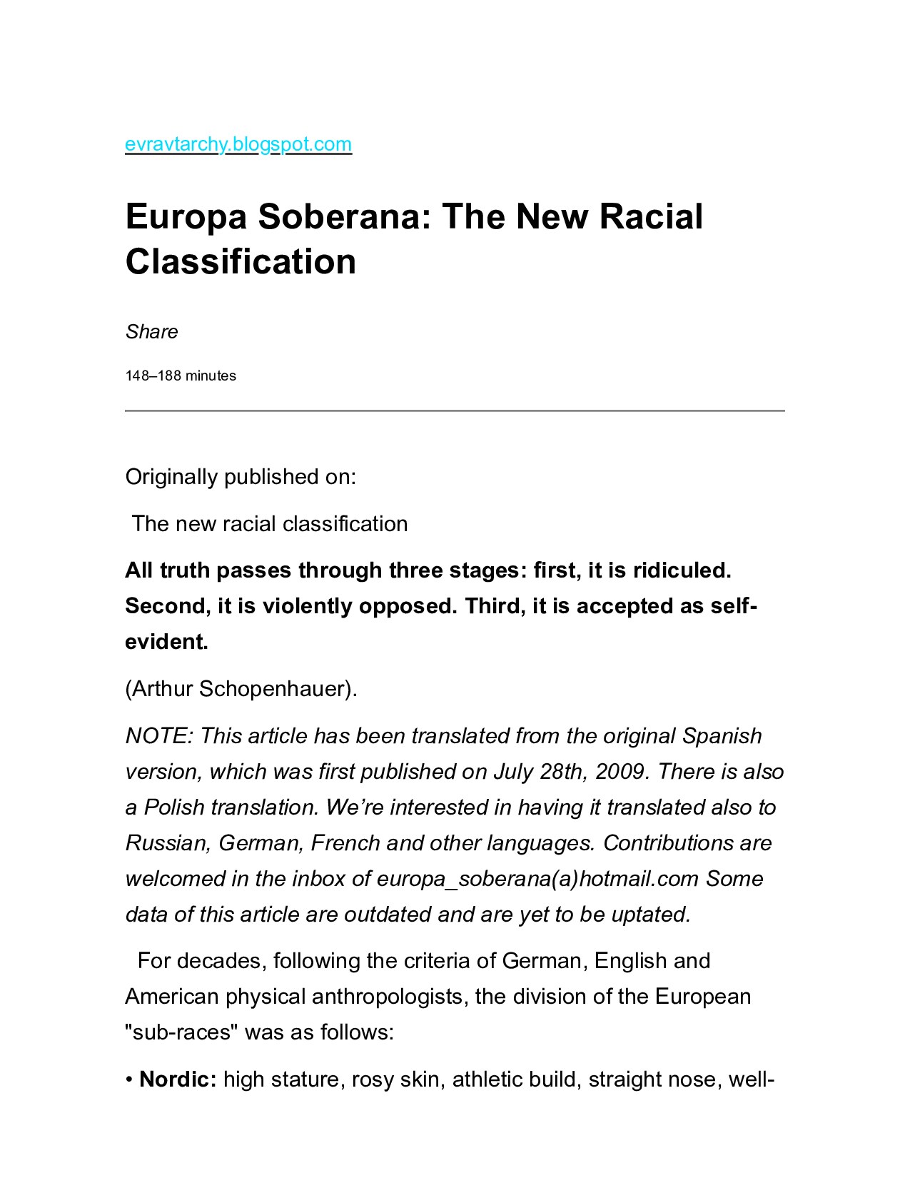Europa Soberana: The New Racial Classification