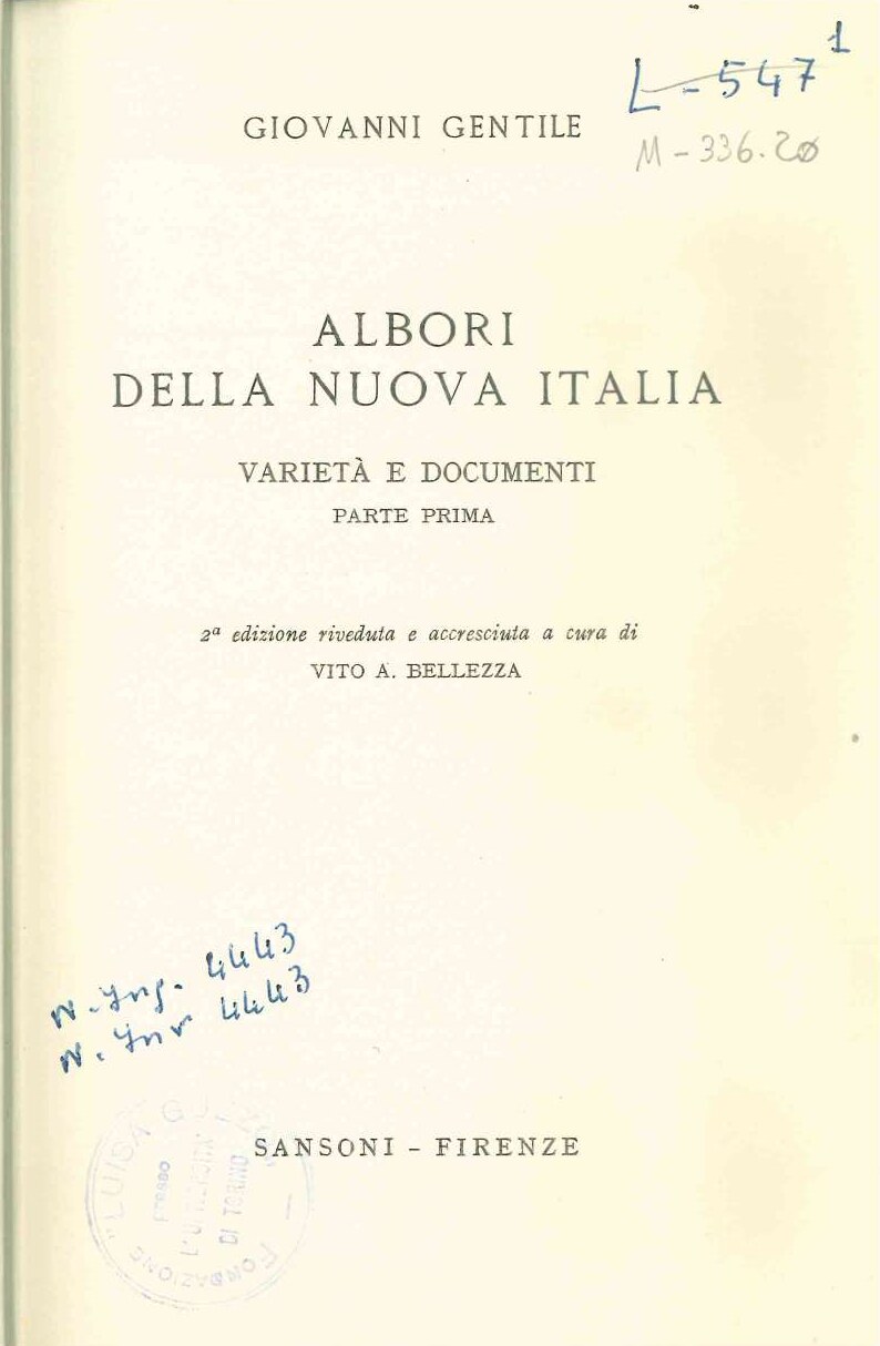 Albori Della Nuova Italia - Vol. 1