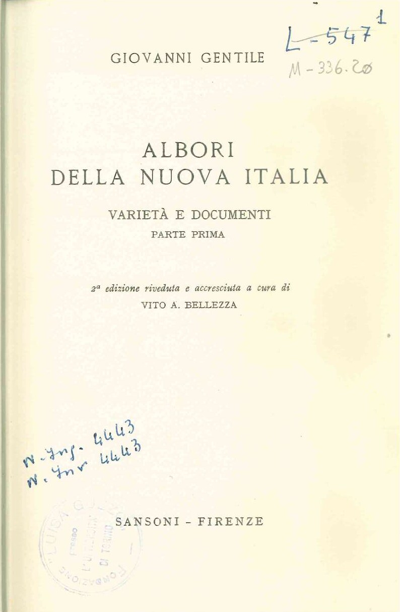 Albori Della Nuova Italia - Vol. 1