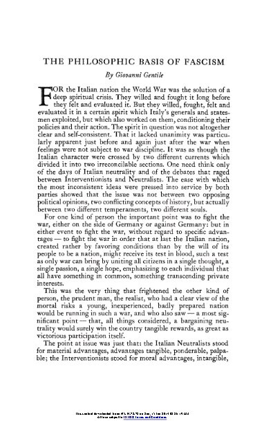 The Philosophic Basis of Fascism