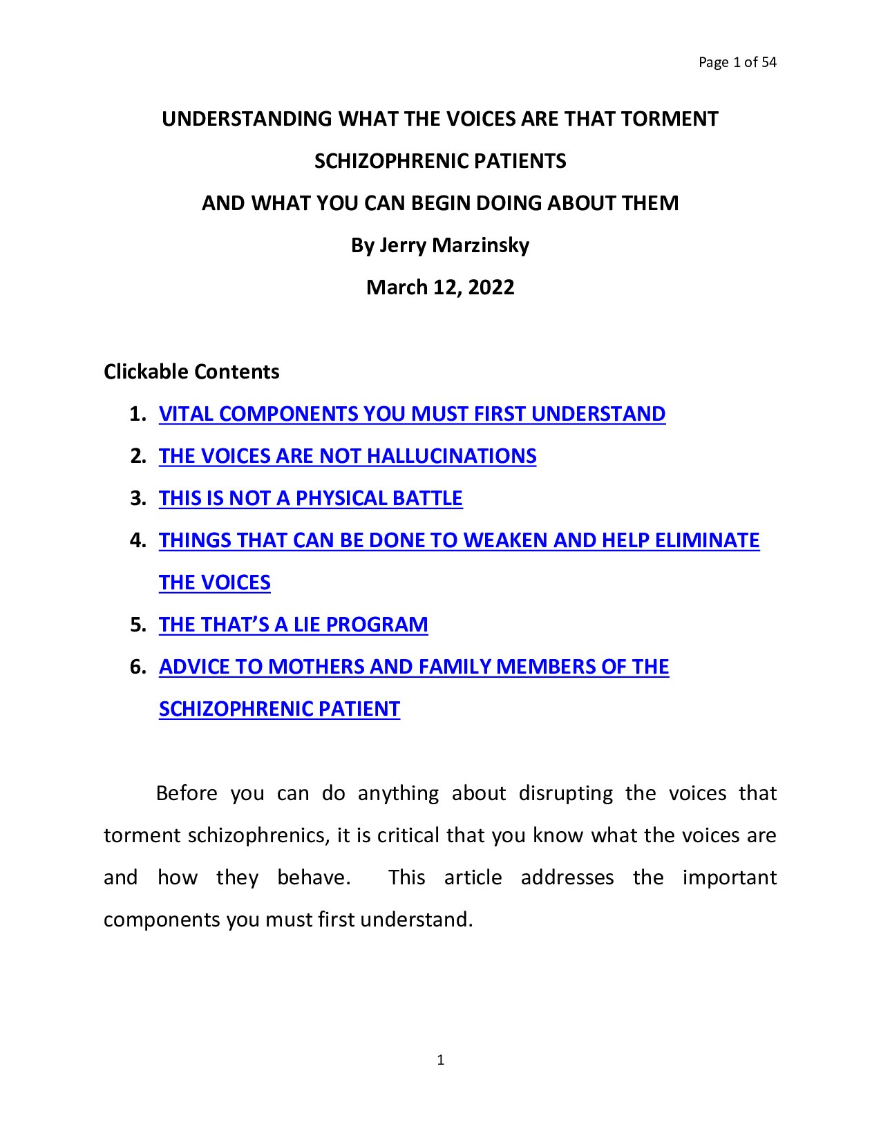 Understanding What the Voices Are That Torment Schizophrenic Patients and What You Can Begin Doing About Them