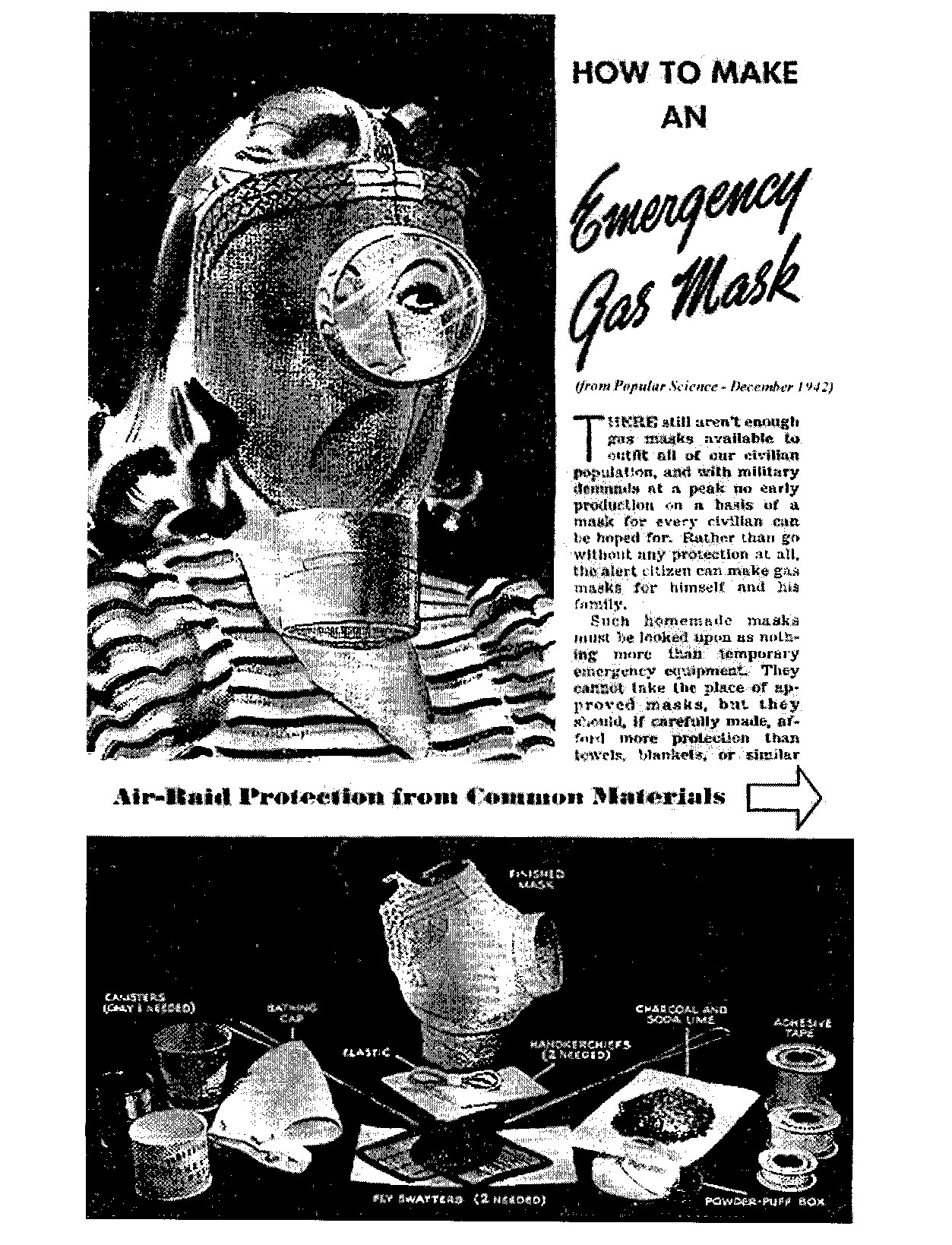 How To Make An Emergency Gas Mask - Popular Mechanics (1942)