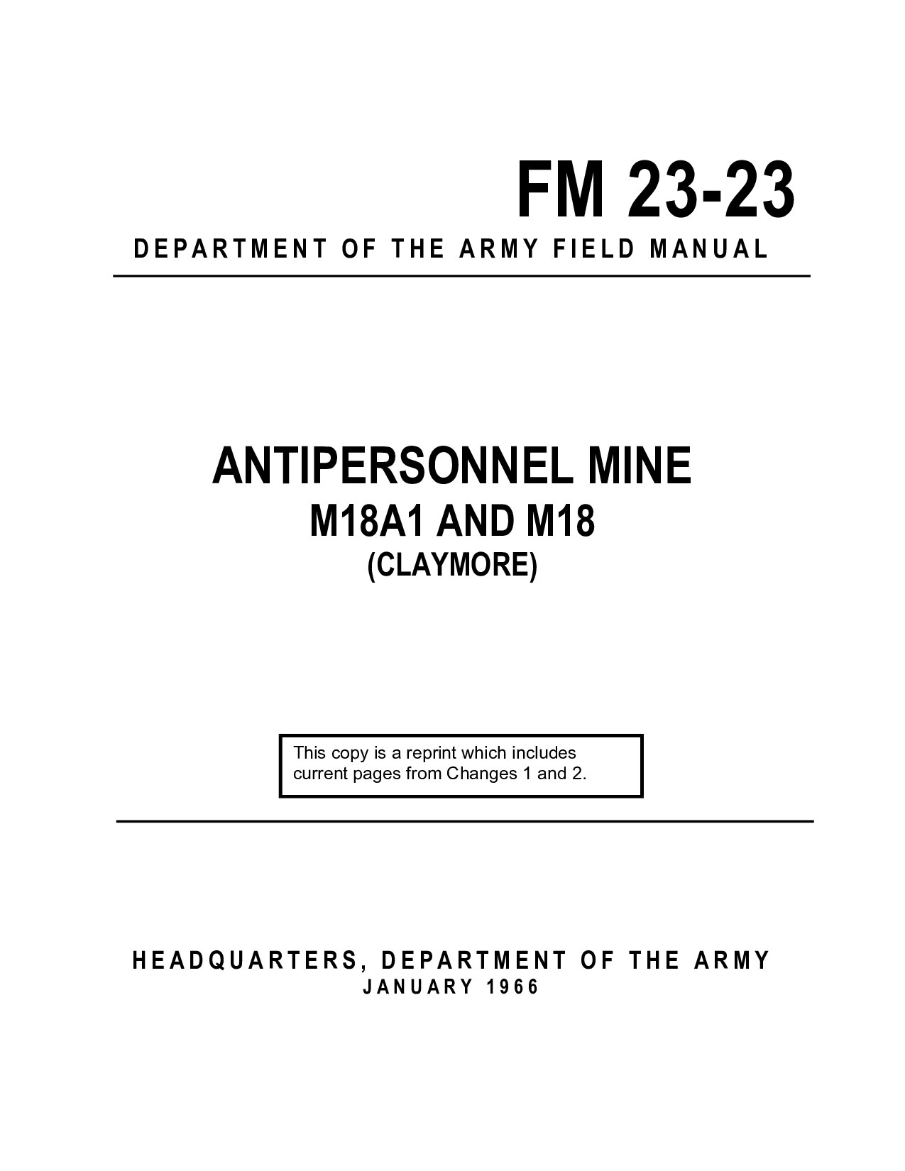 FM 23-23 Antipersonnel Mine M18A1 and M18 (Claymore)
