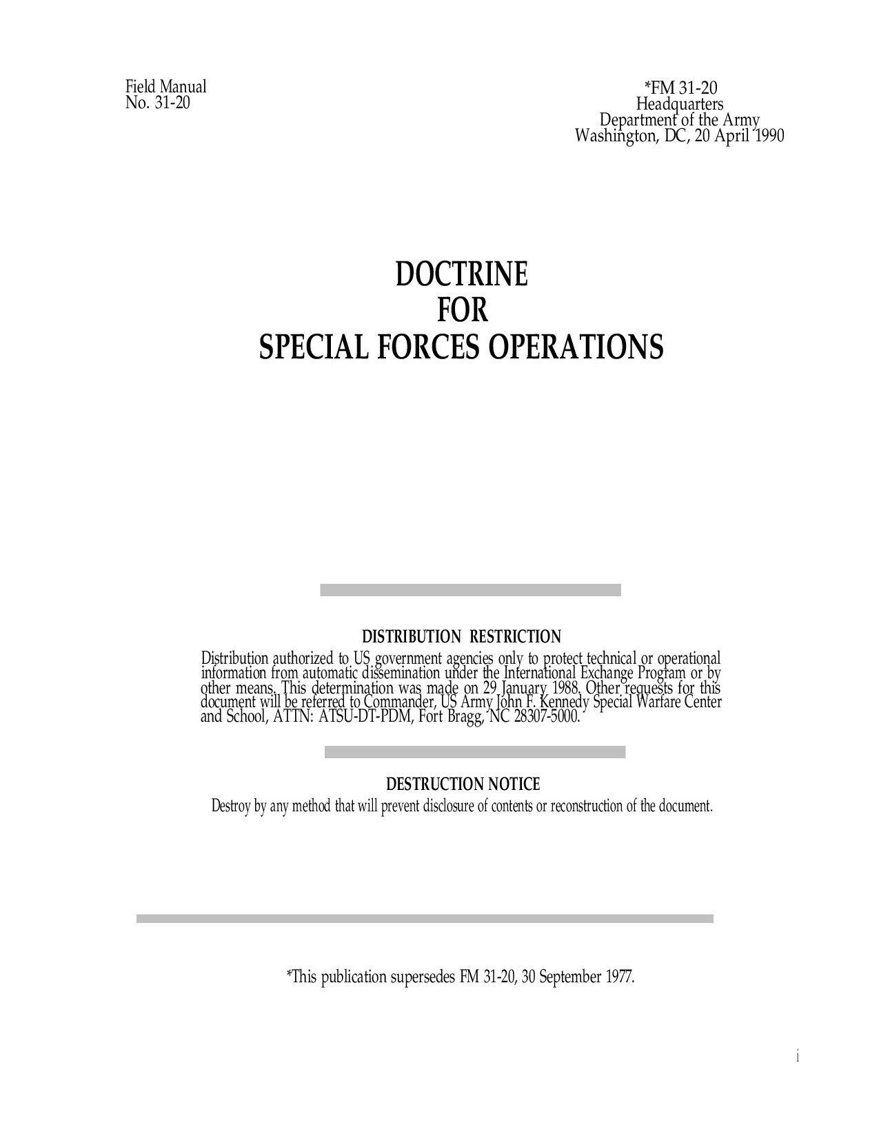 FM 31-20 Doctrine for Special Forces Operations