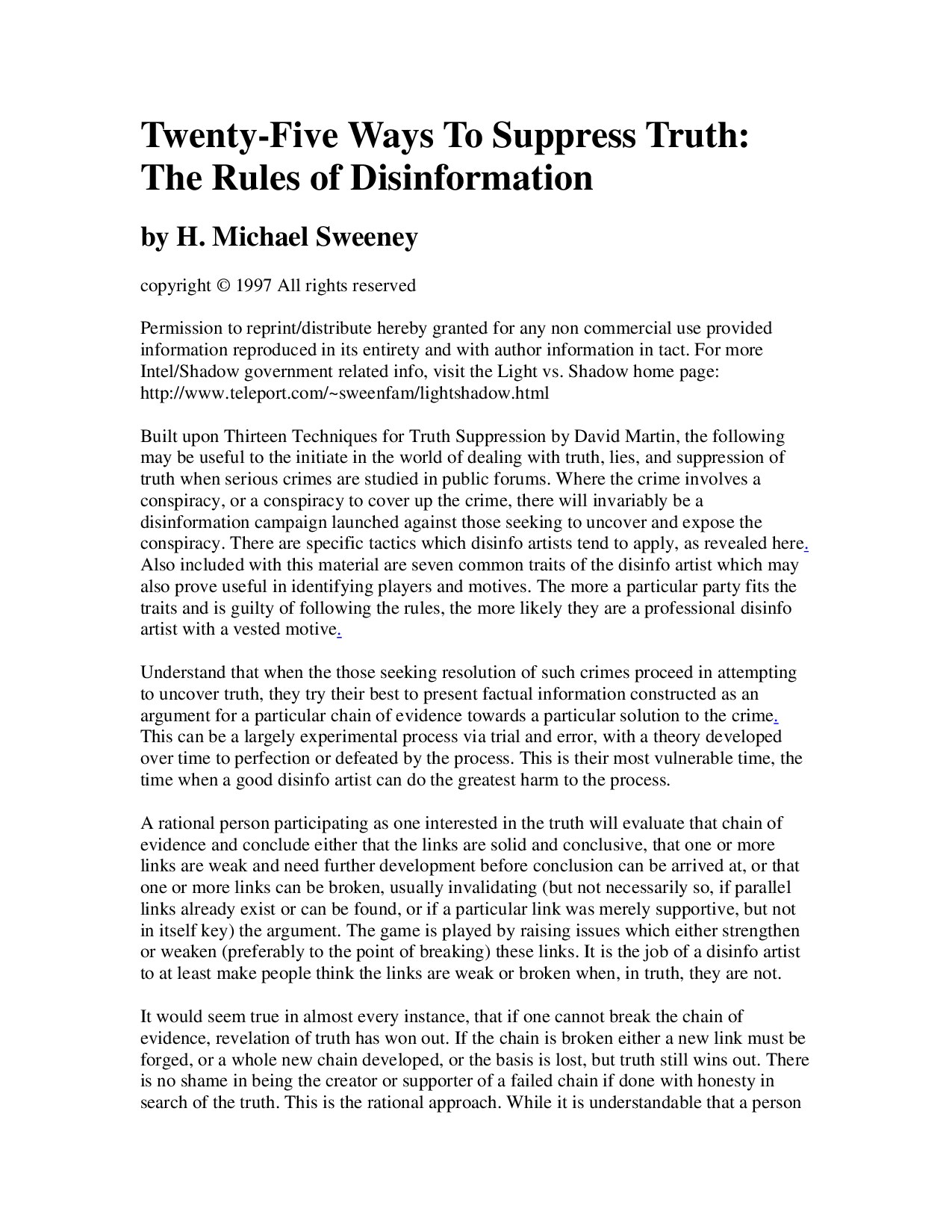 Twenty-Five Ways To Suppress Truth: The Rules of Disinformation