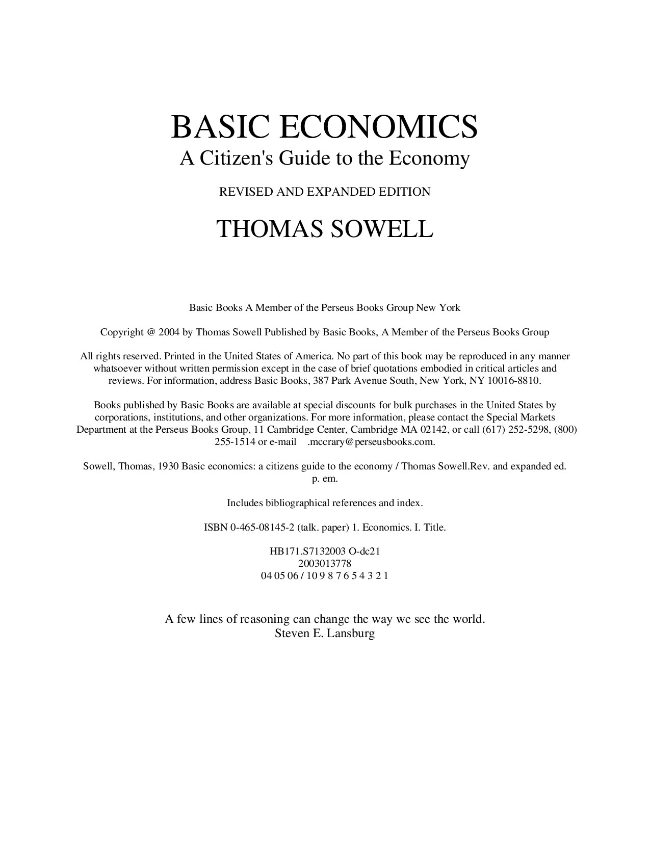 Thomas Sowell - Basic Economics